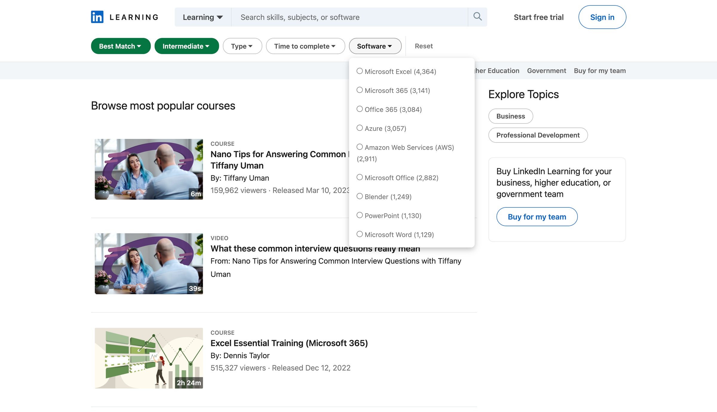 Linkedin - Online Courses, Training and Tutorials on LinkedIn Learning screen