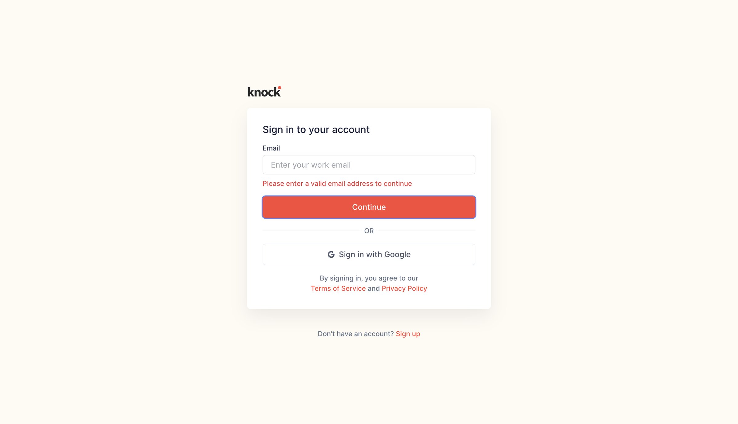 Knock - Log in | Knock screen