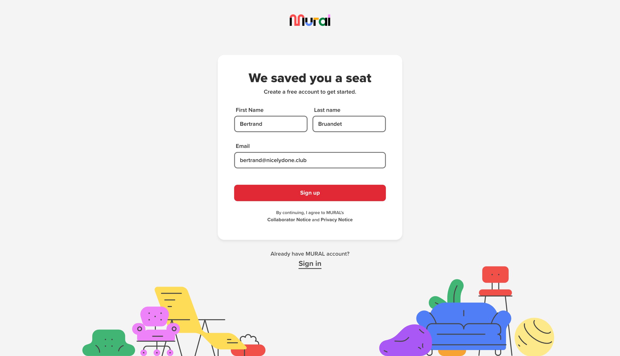 Mural - Sign up • MURAL screen