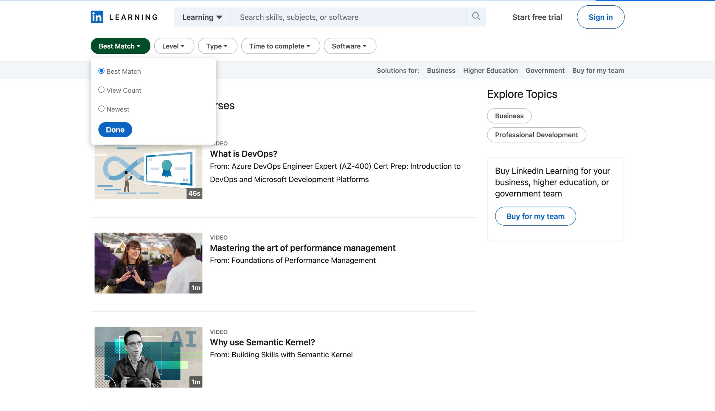 Linkedin - Online Courses, Training and Tutorials on LinkedIn Learning screen
