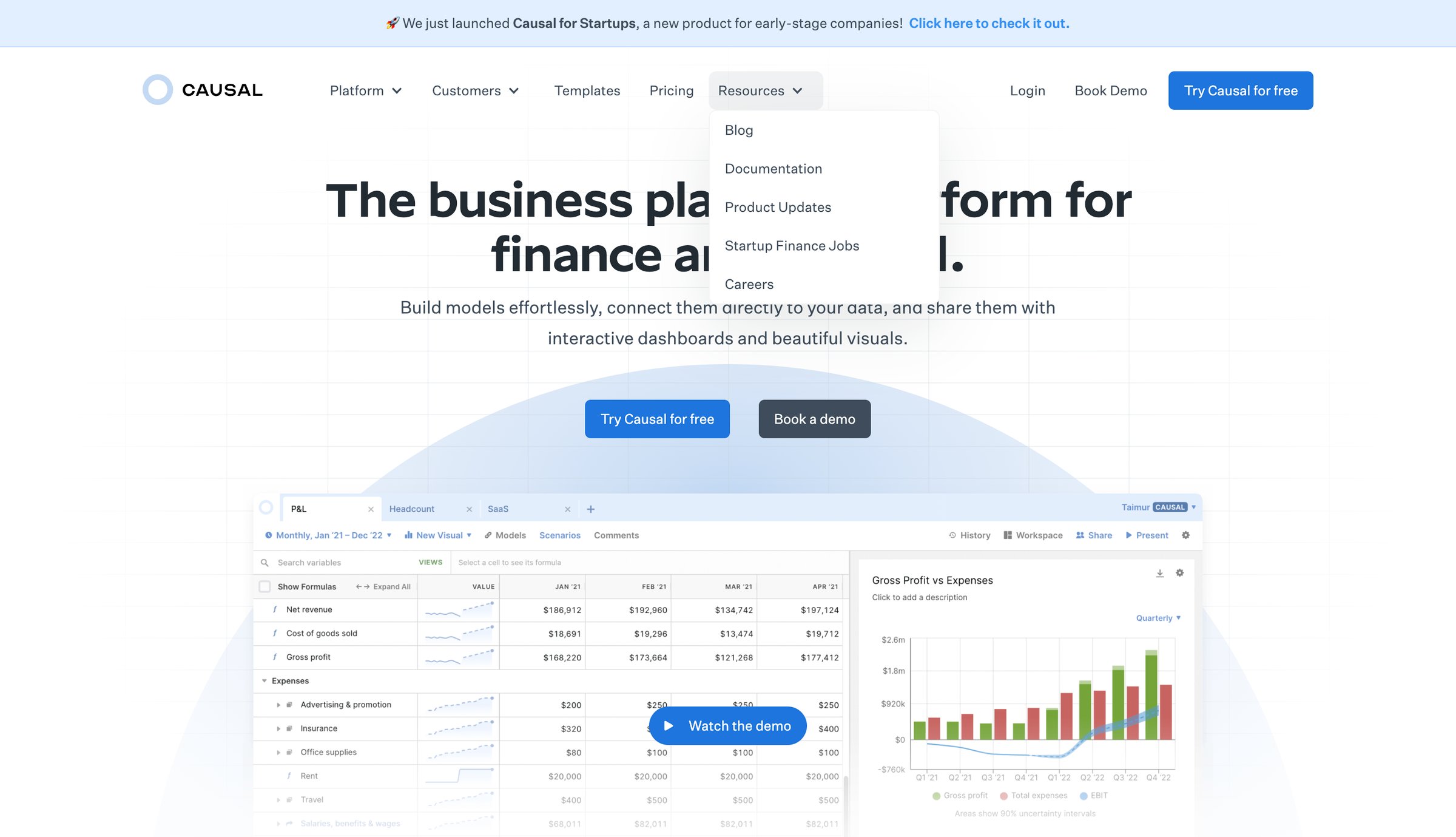 Causal - Causal The Business Planning Platform screen
