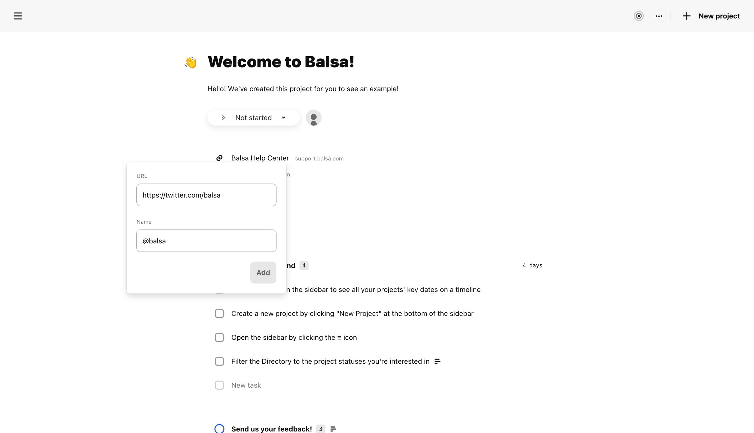 Balsa - Welcome to Balsa! | Balsa screen