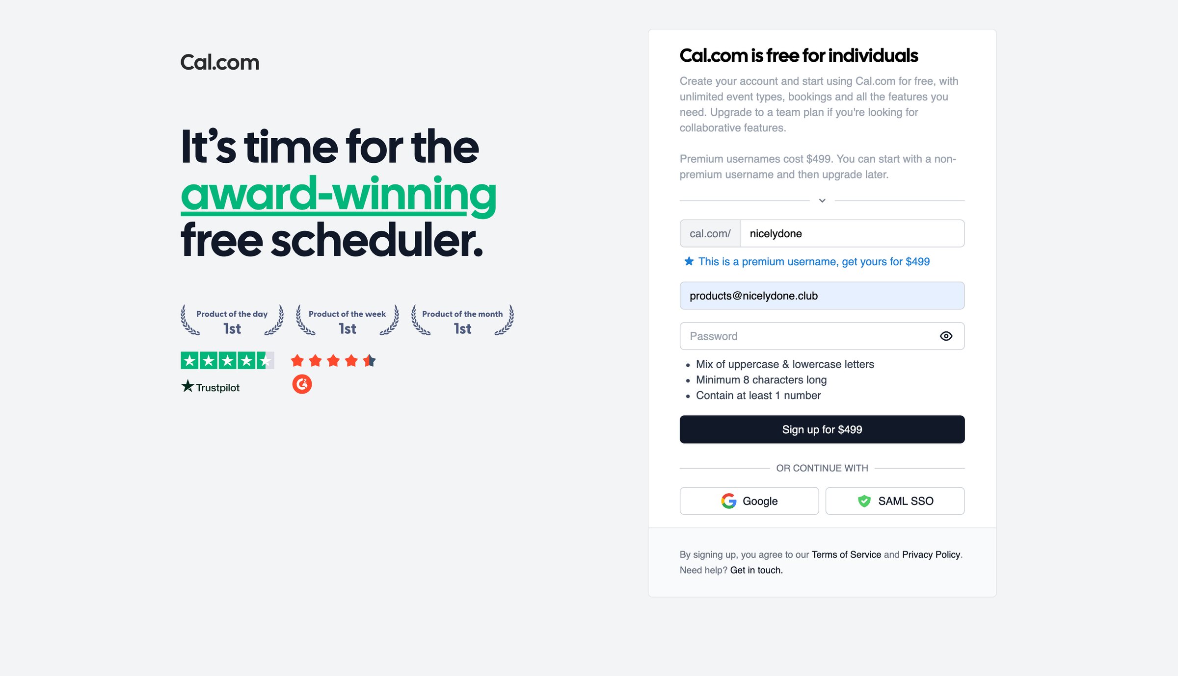 Cal.com - Cal.com | Sign Up screen