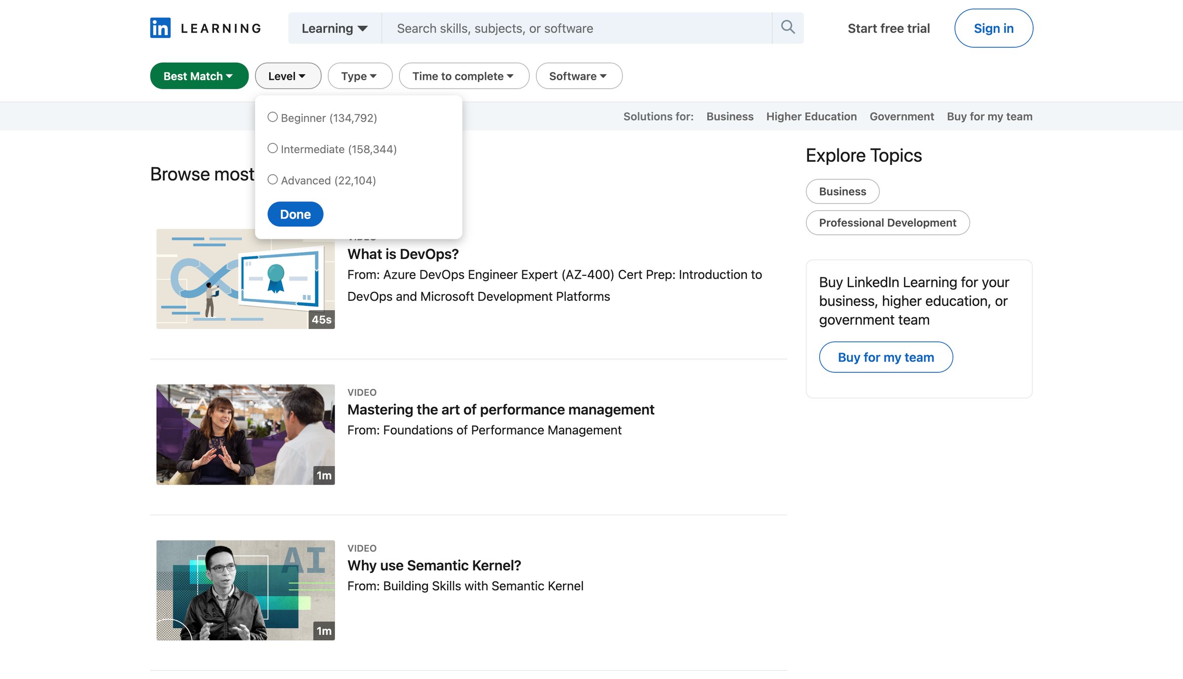 Linkedin - Online Courses, Training and Tutorials on LinkedIn Learning screen