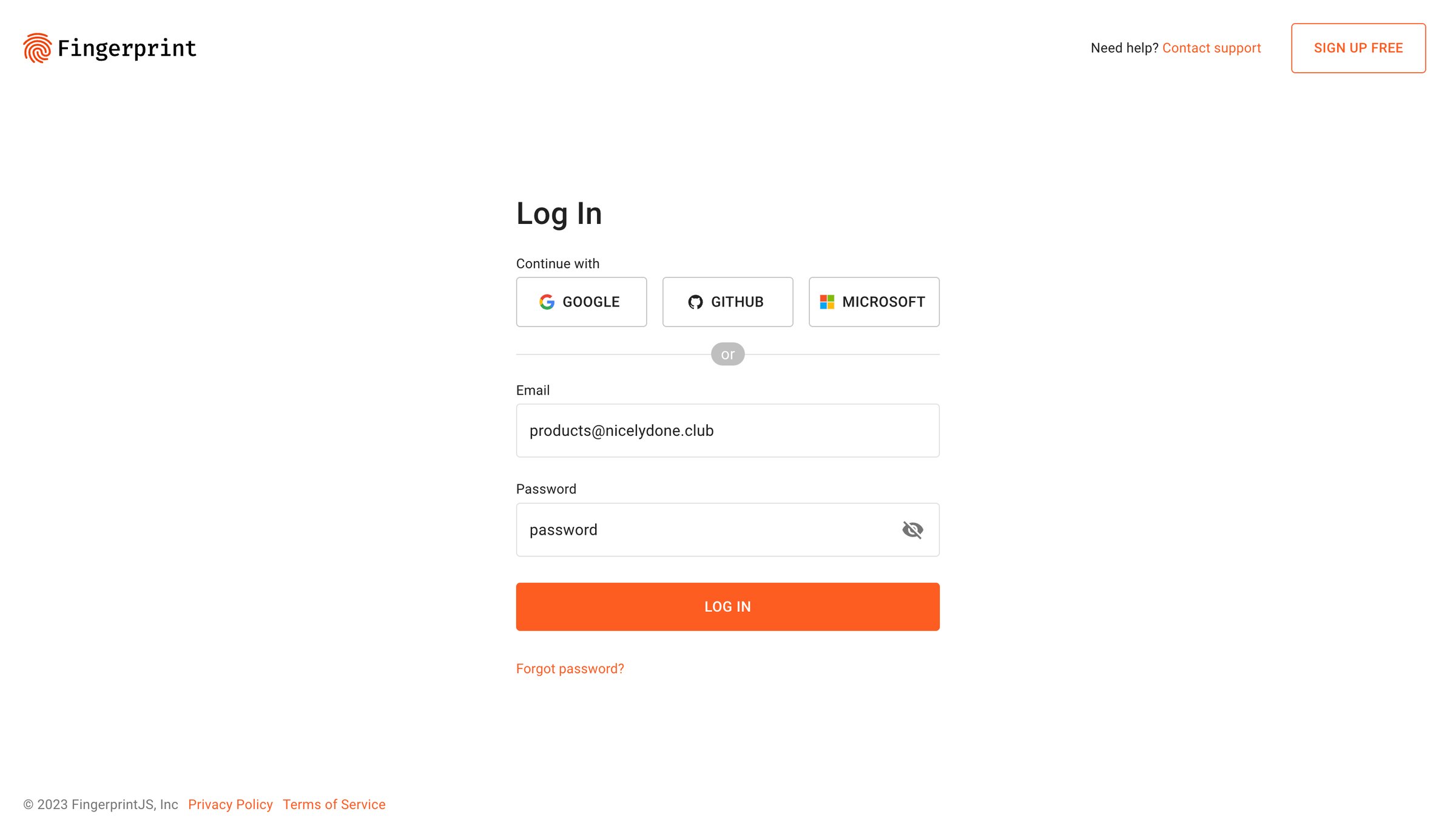 Fingerprint - Log In | Fingerprint screen