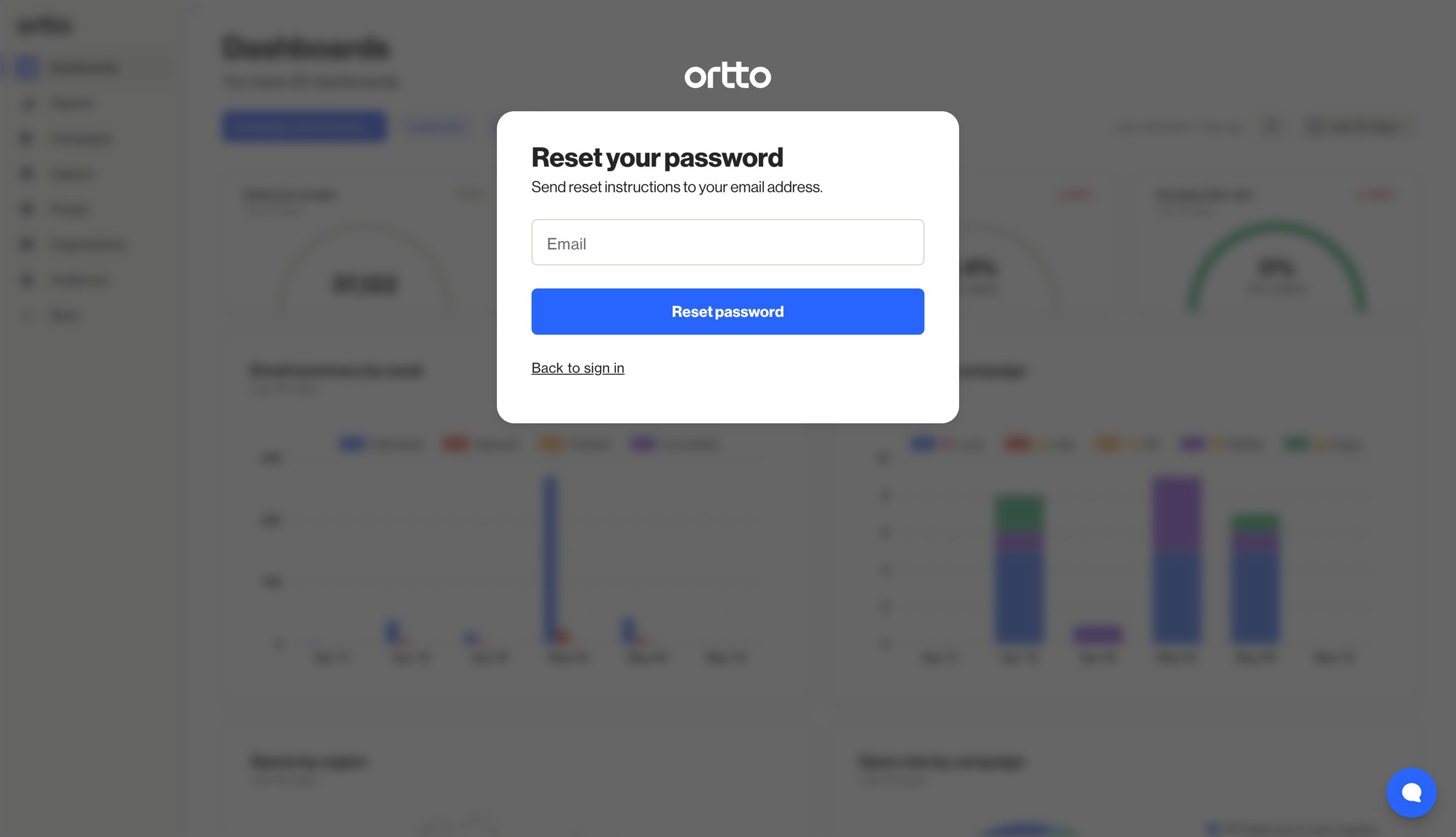 Ortto - Forgot password - Ortto screen