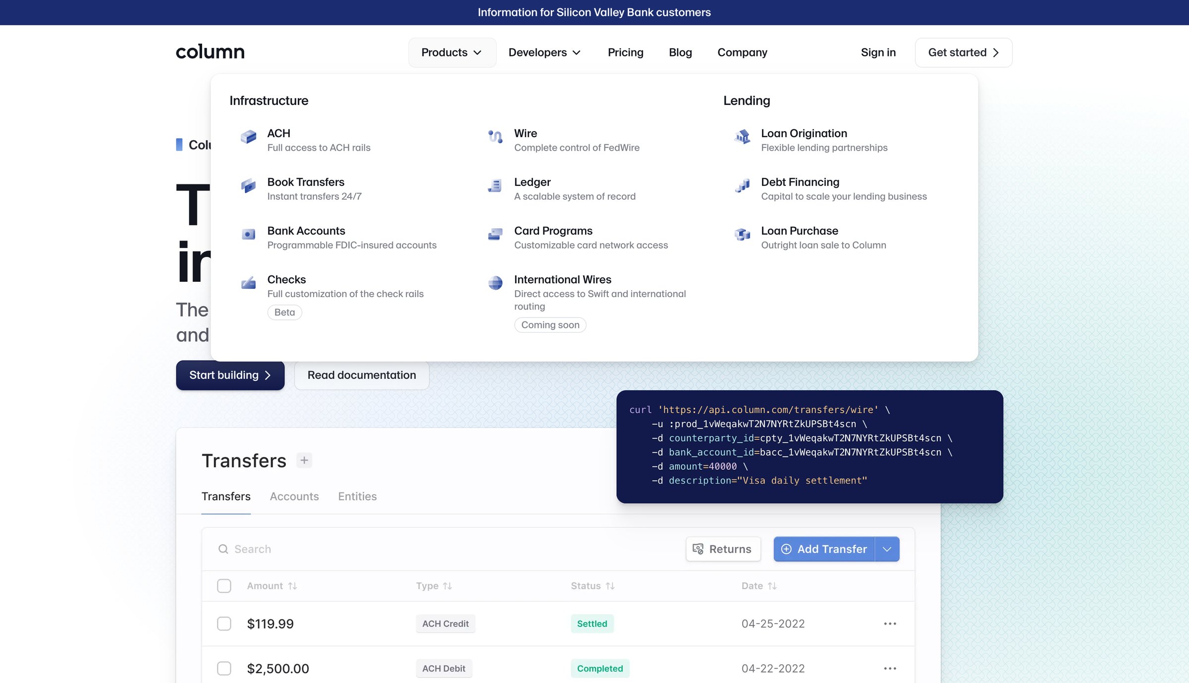 Column - Column — The developer infrastructure bank screen