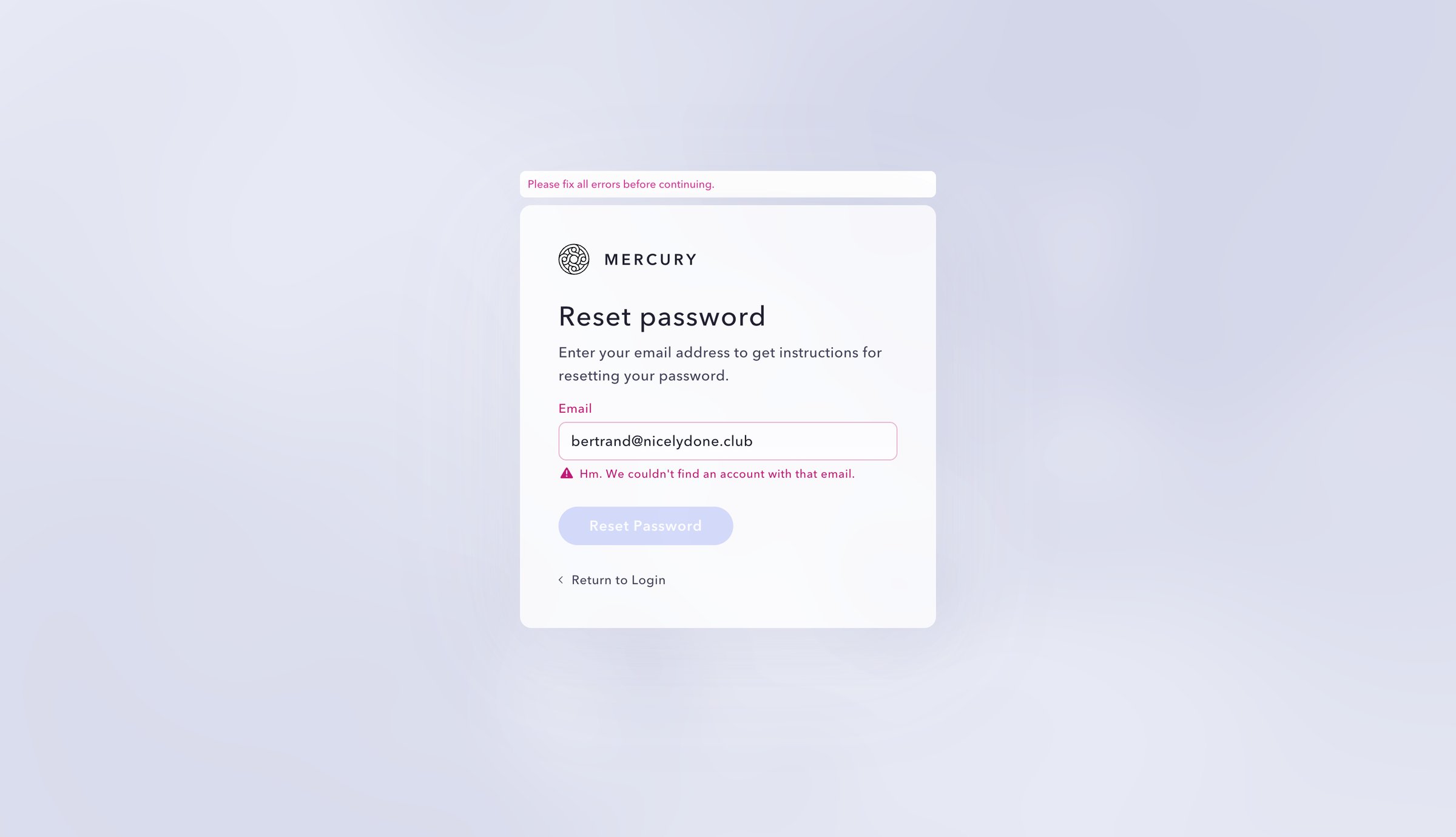 Mercury - Forgot Password | Mercury screen