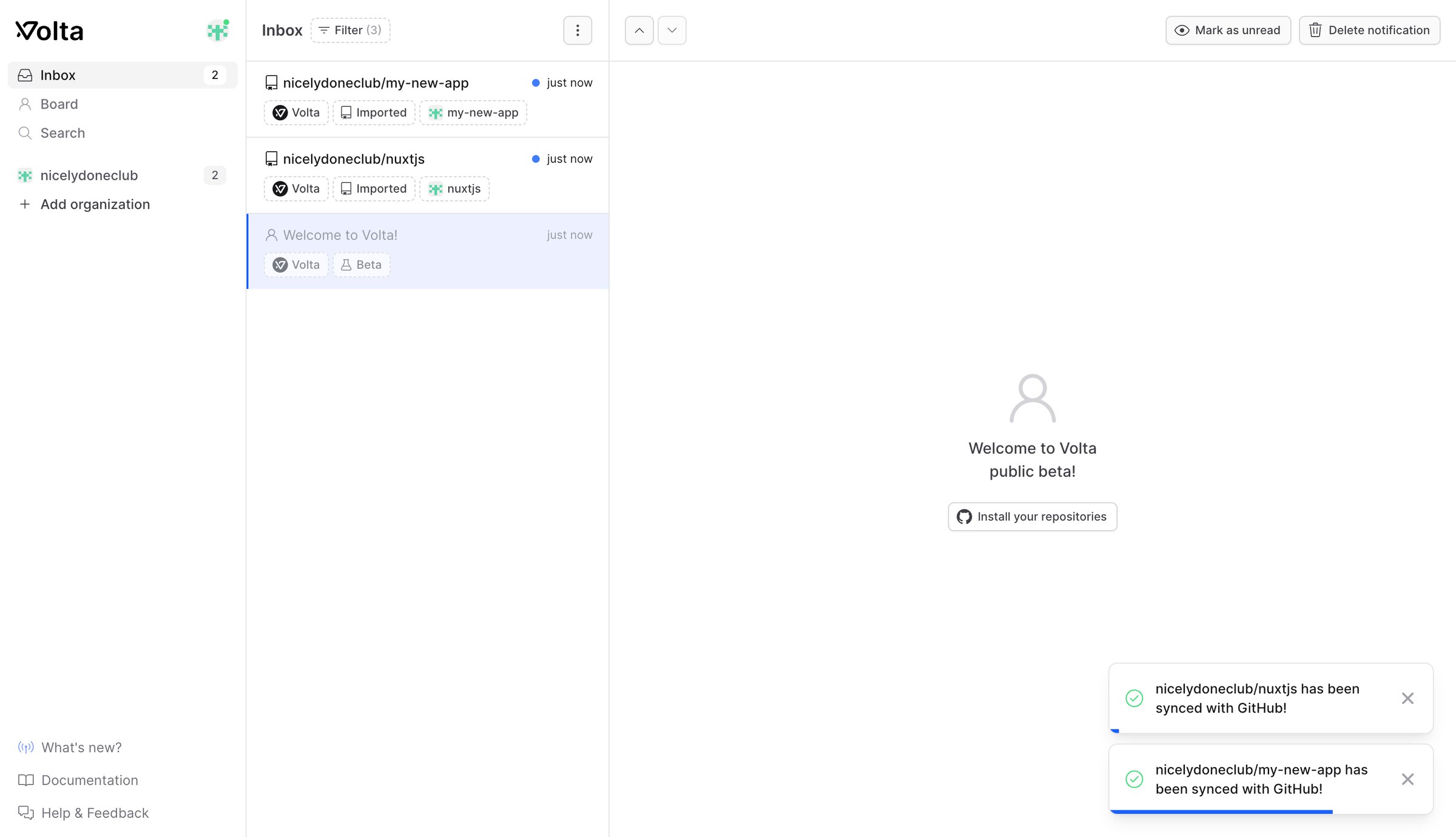 Volta - Inbox · Volta screen