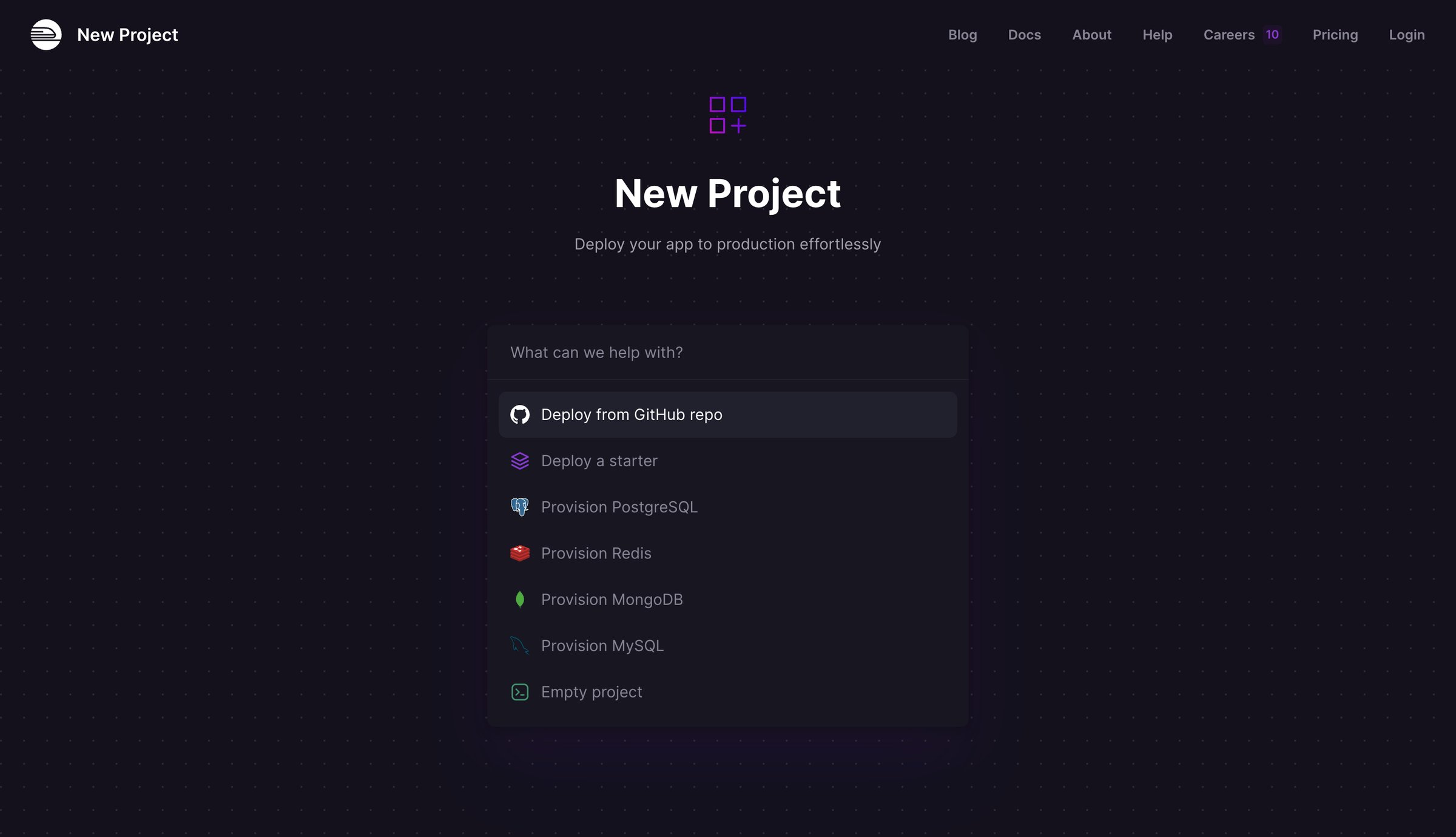 Railway - New project screen