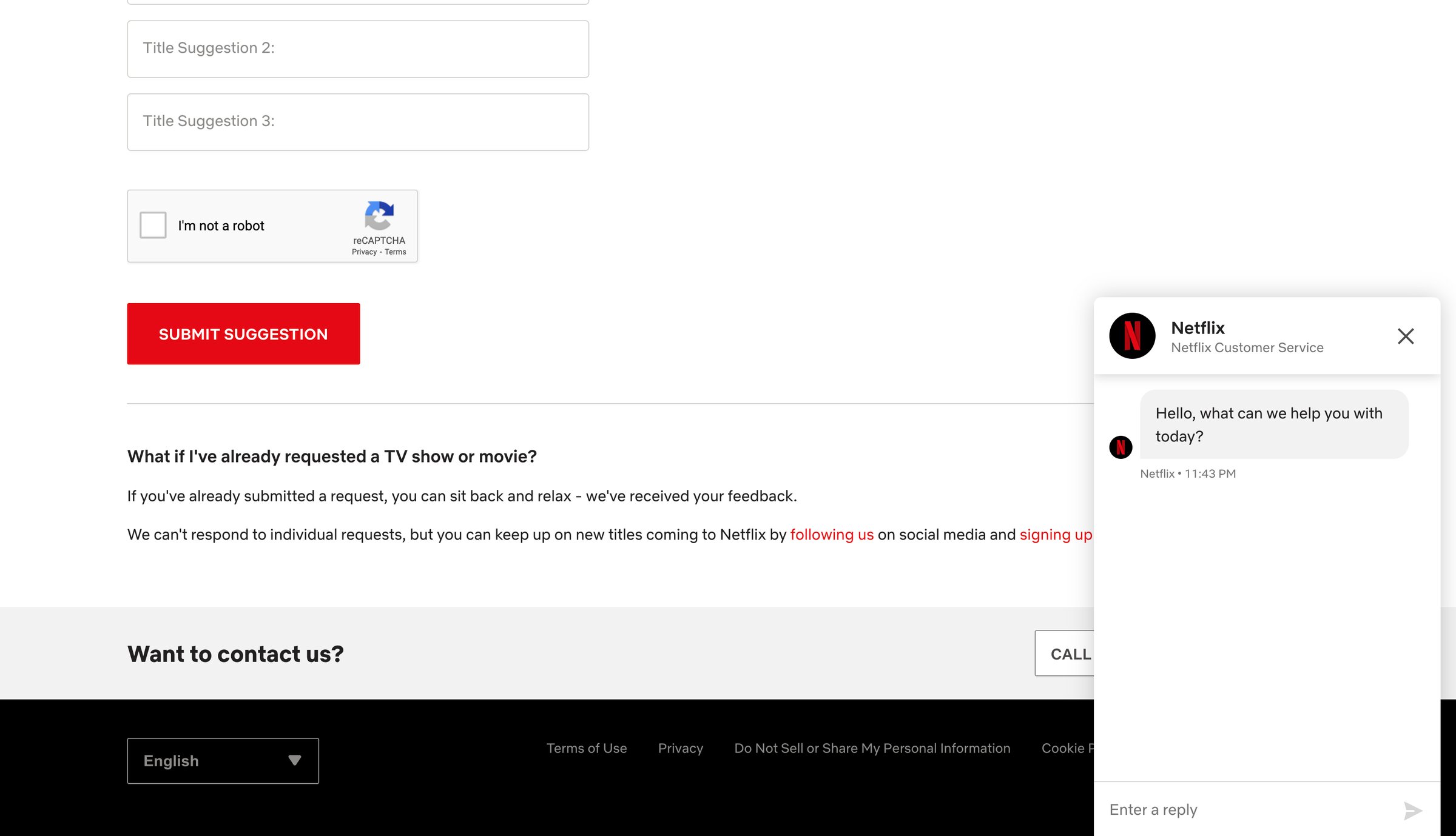 Netflix - Request TV shows or movies screen