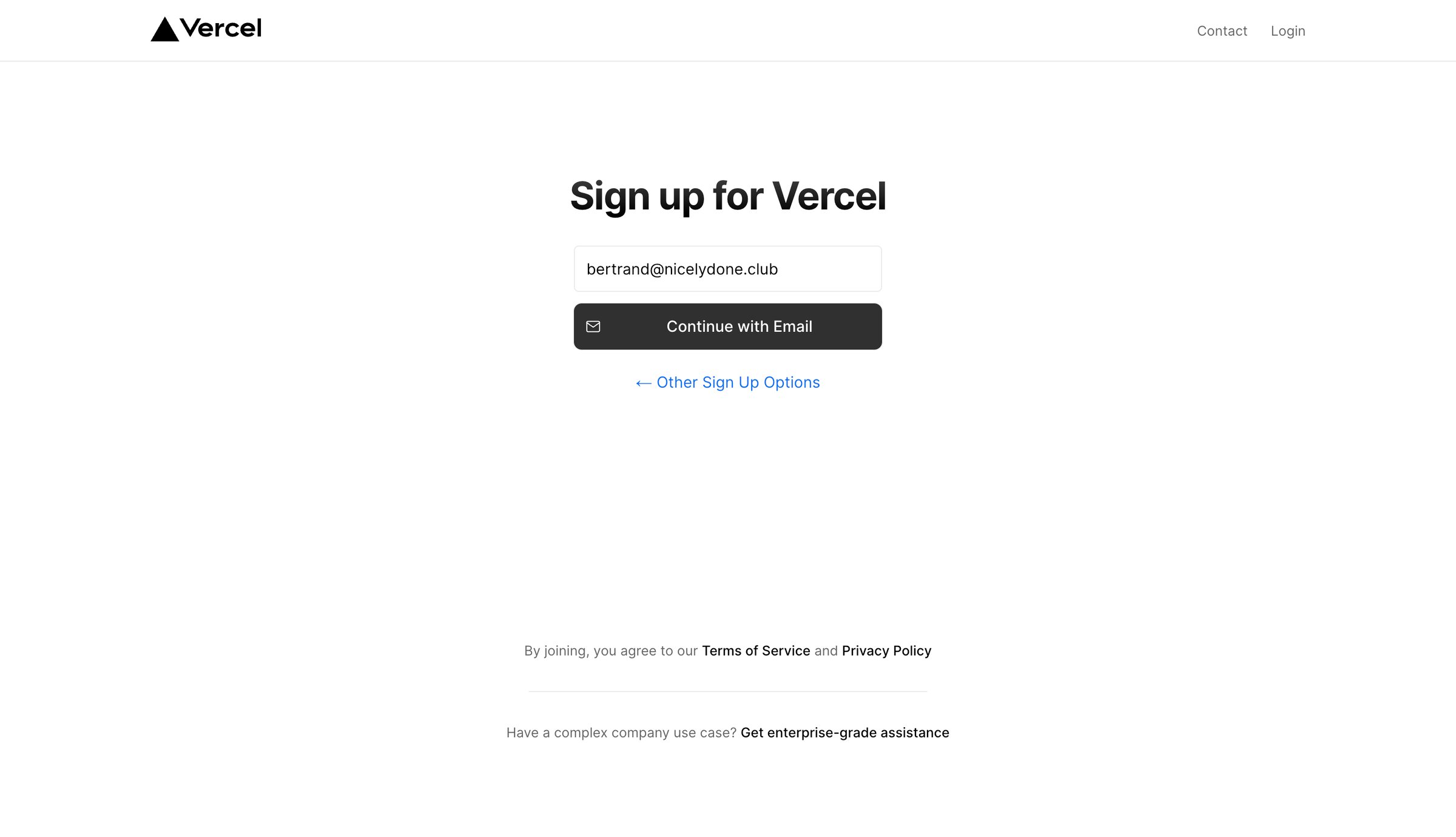 Vercel - Sign Up – Vercel screen