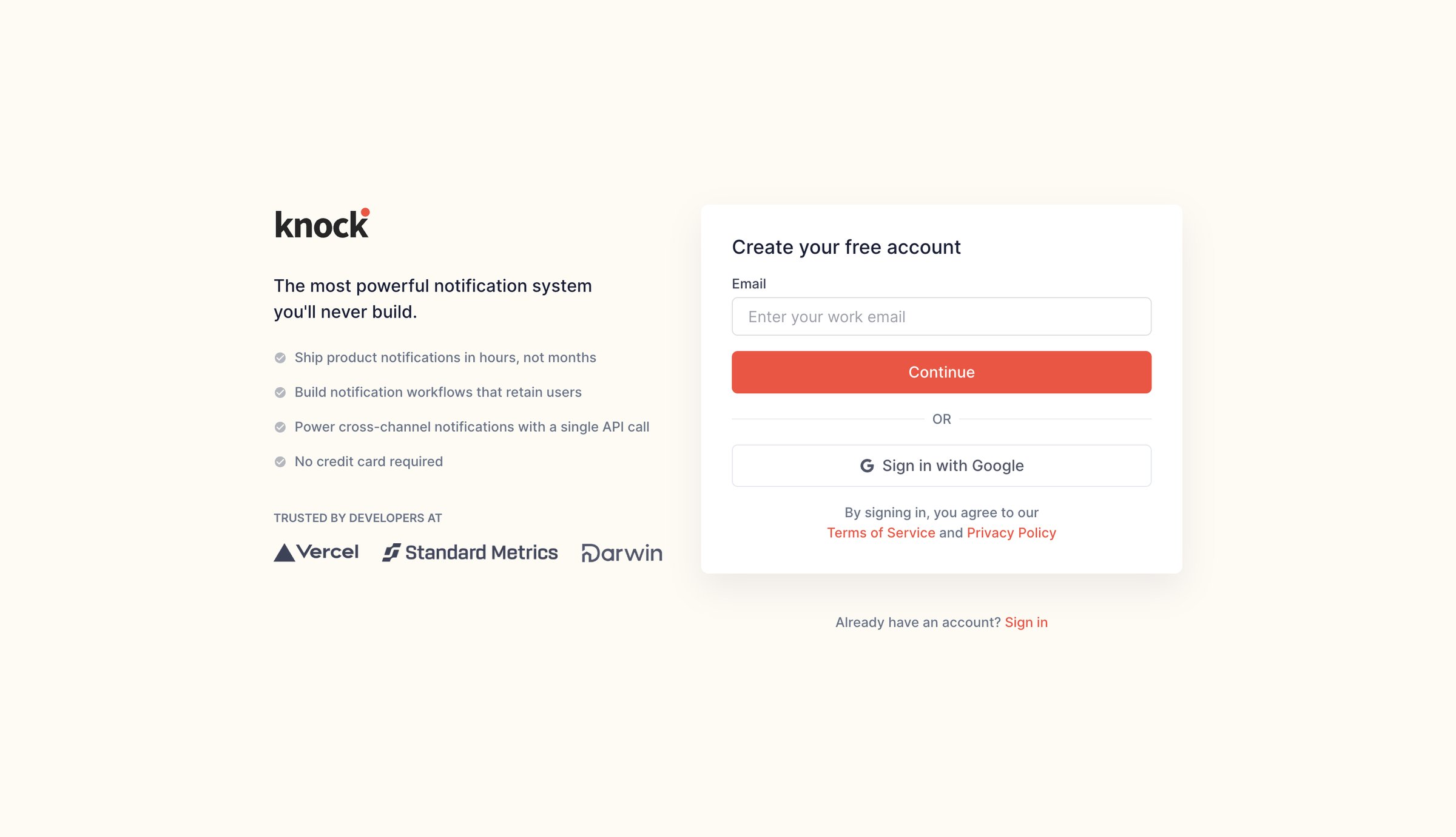 Knock - Sign up | Knock screen