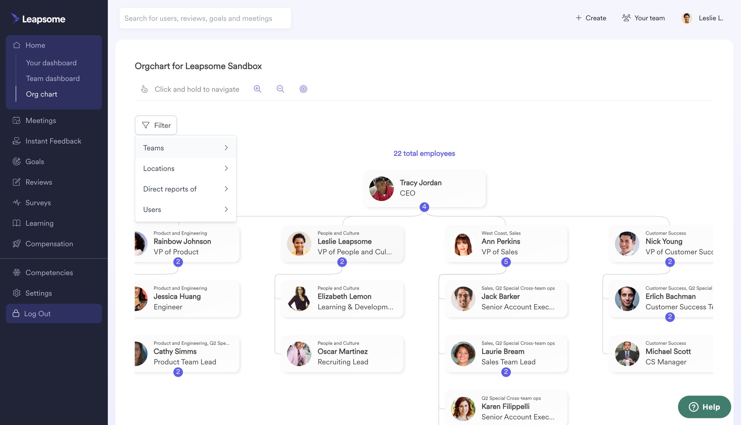 Leapsome - Home | Org-Chart Leapsome screen
