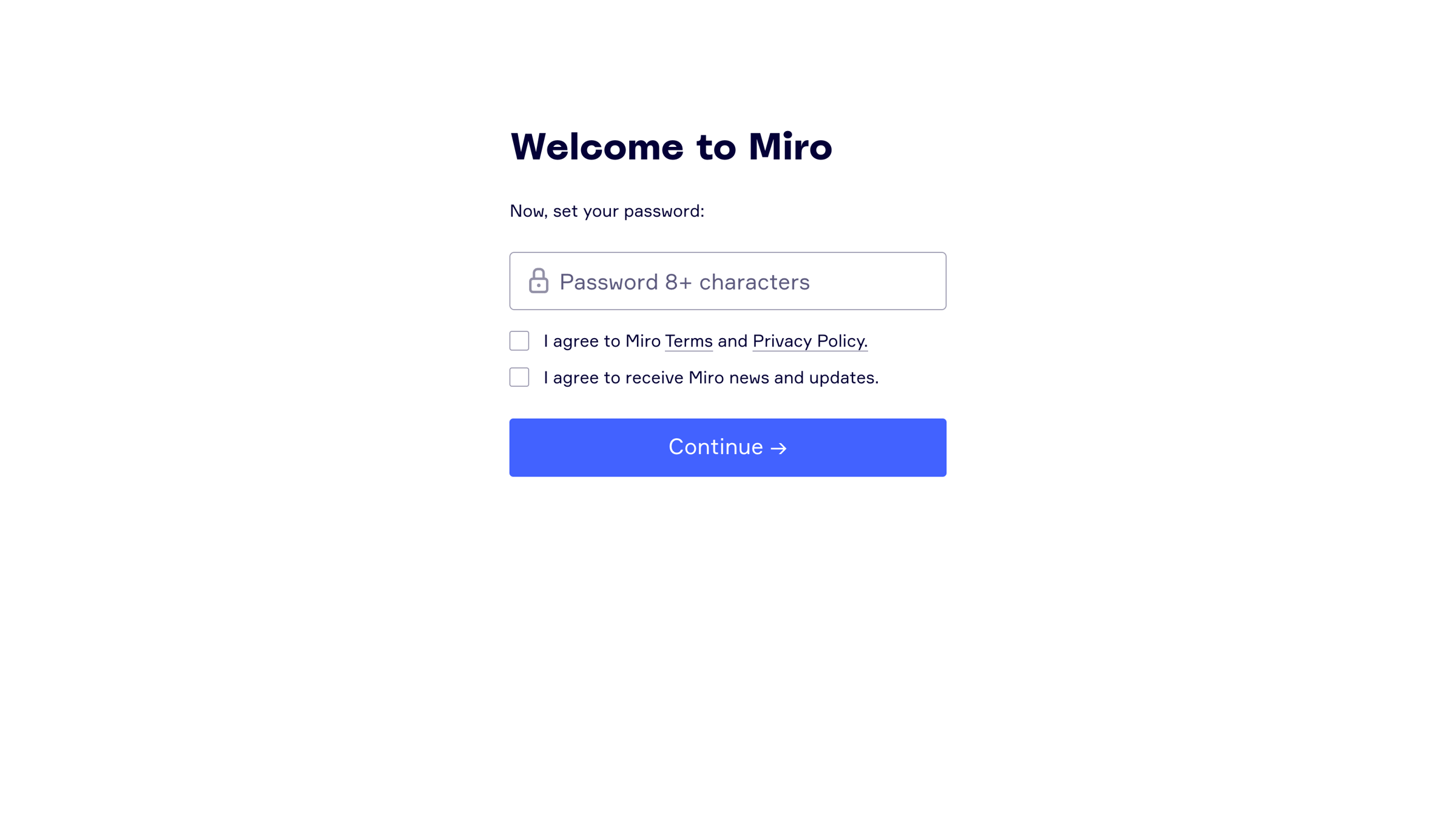 Miro - Sign up | Miro Online Whiteboard for Visual Collaboration screen