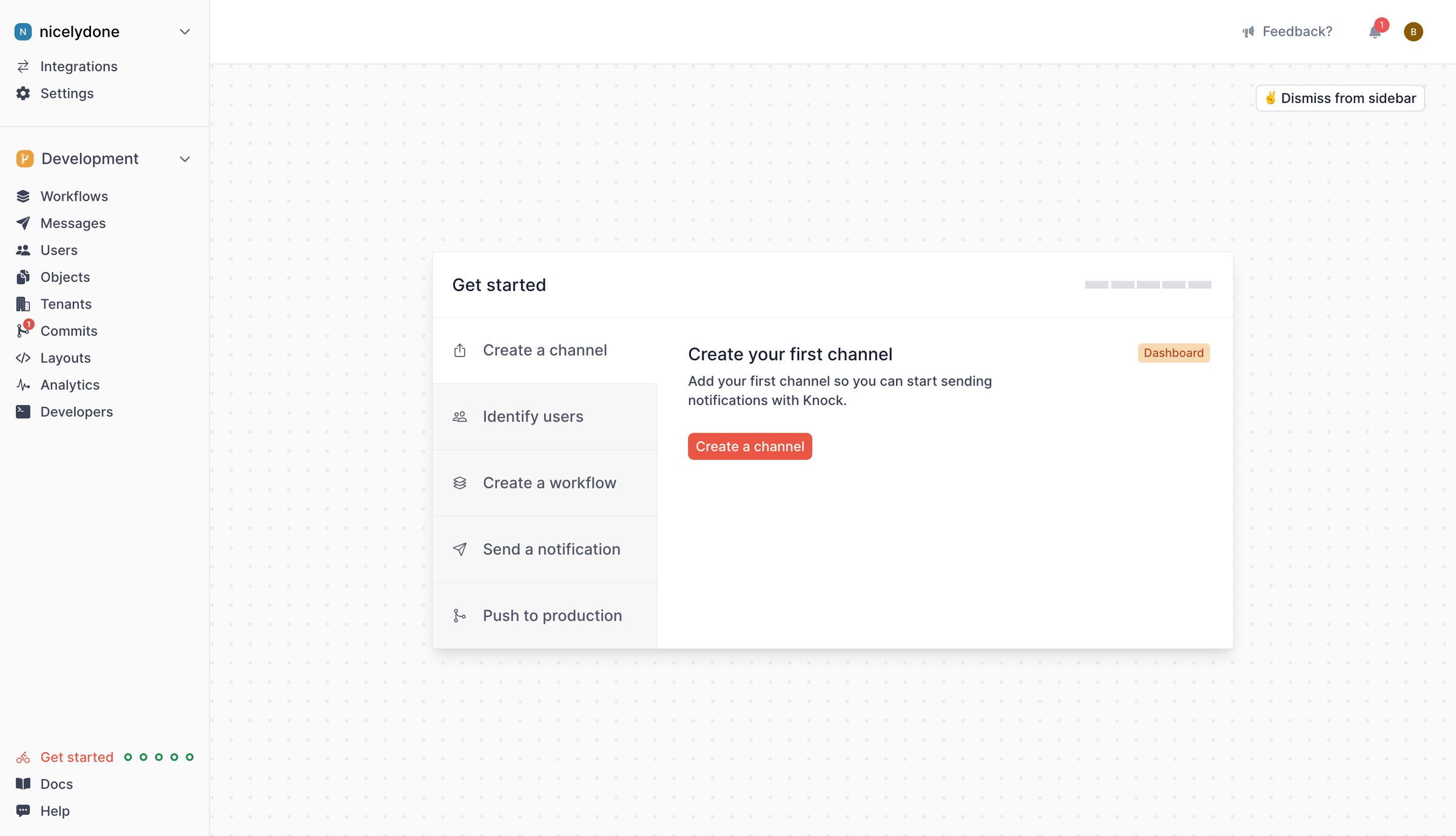 Knock - Get started | Knock screen