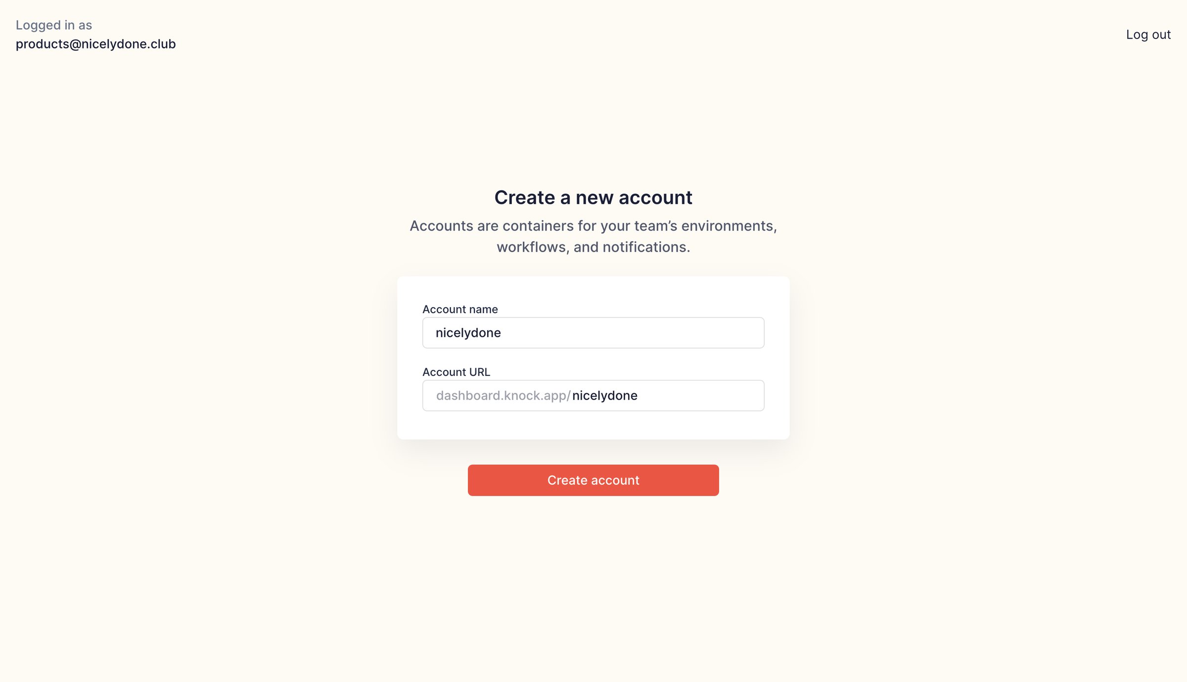 Knock - Create account | Knock screen