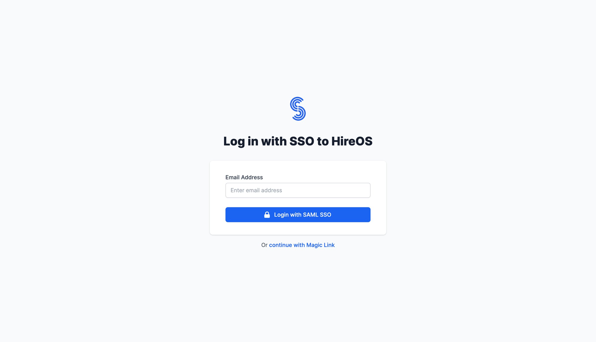 WorkOs - HireOS | Log in with SSO screen