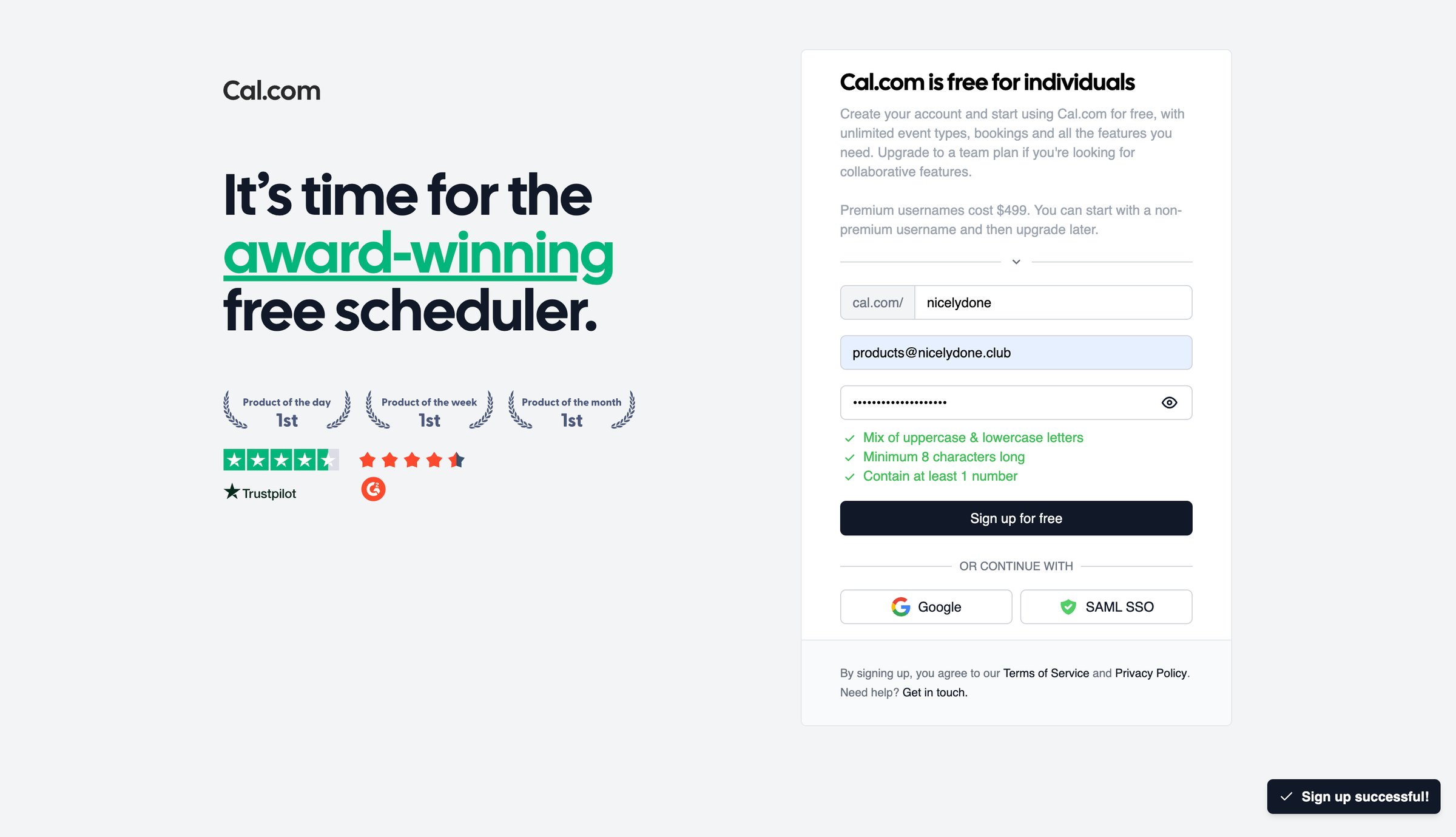 Cal.com - Cal.com | Sign Up screen