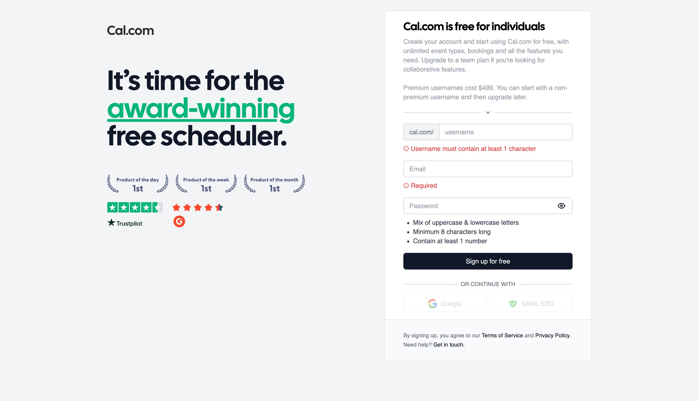Cal.com - Cal.com | Sign Up screen