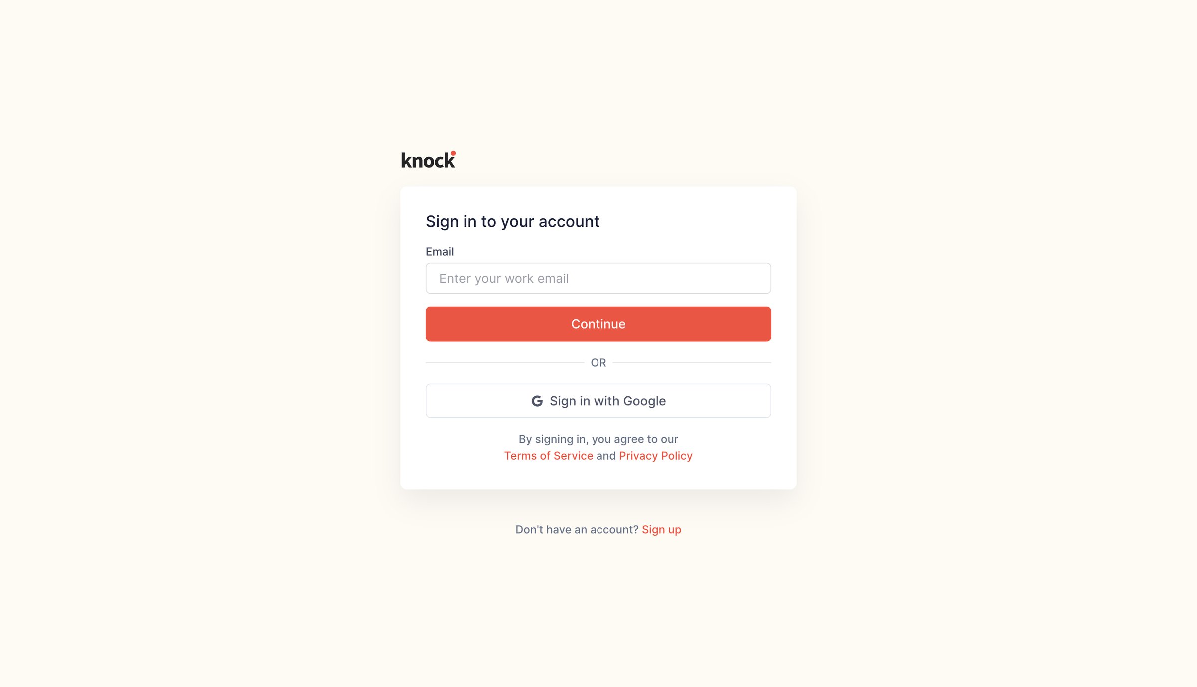 Knock - Log in | Knock screen