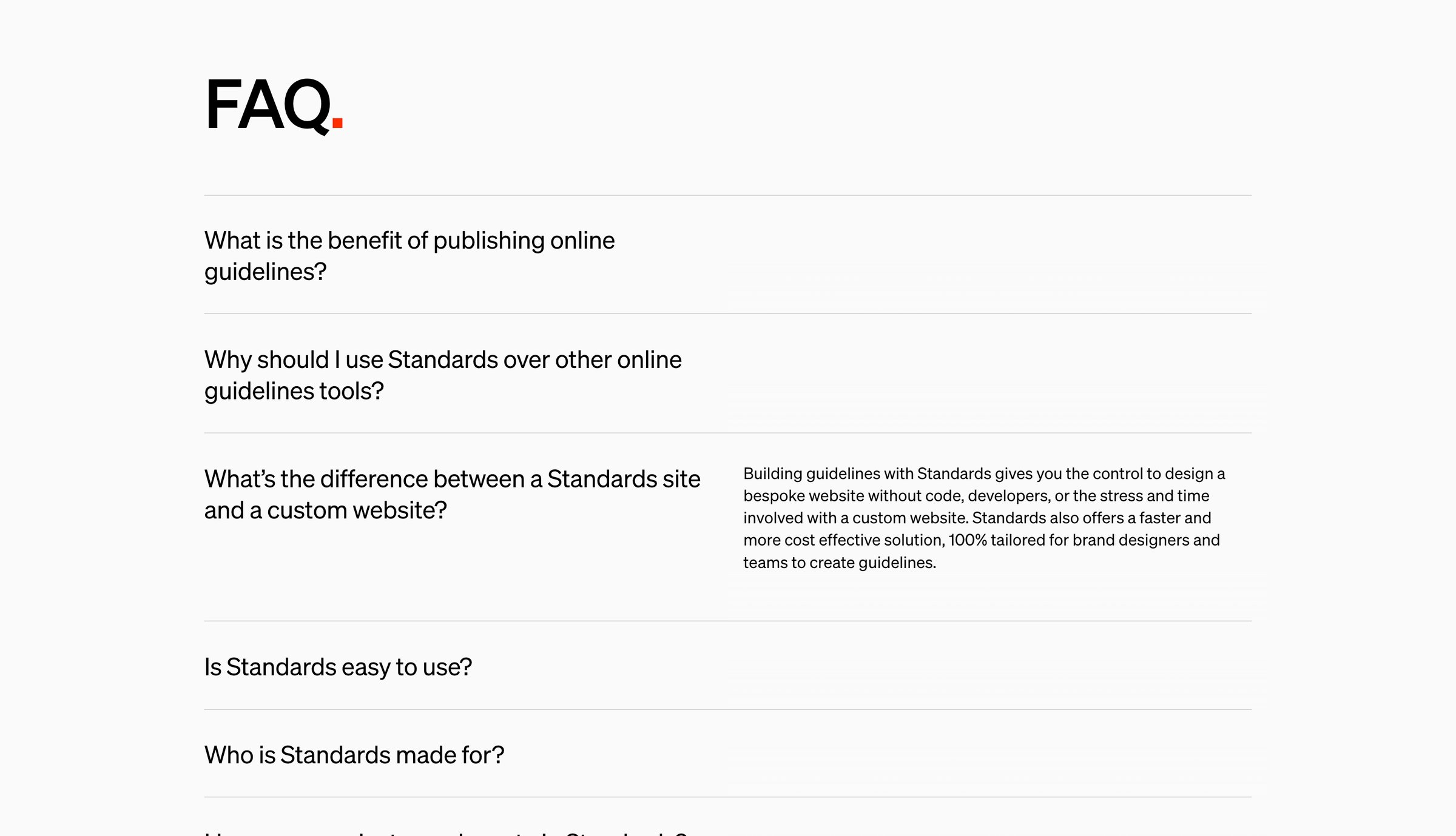 Standards - Plans, pricing, comparisons, and FAQ — Standards screen