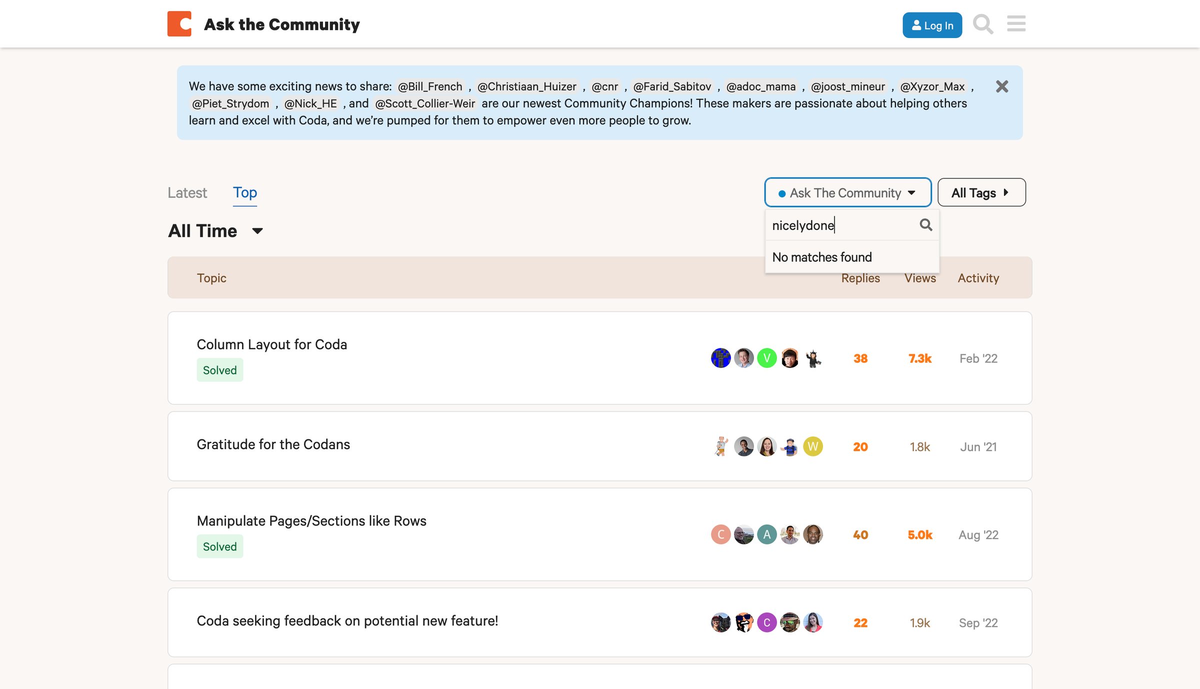 Top Ask the Community topics - Coda Maker Community from Coda