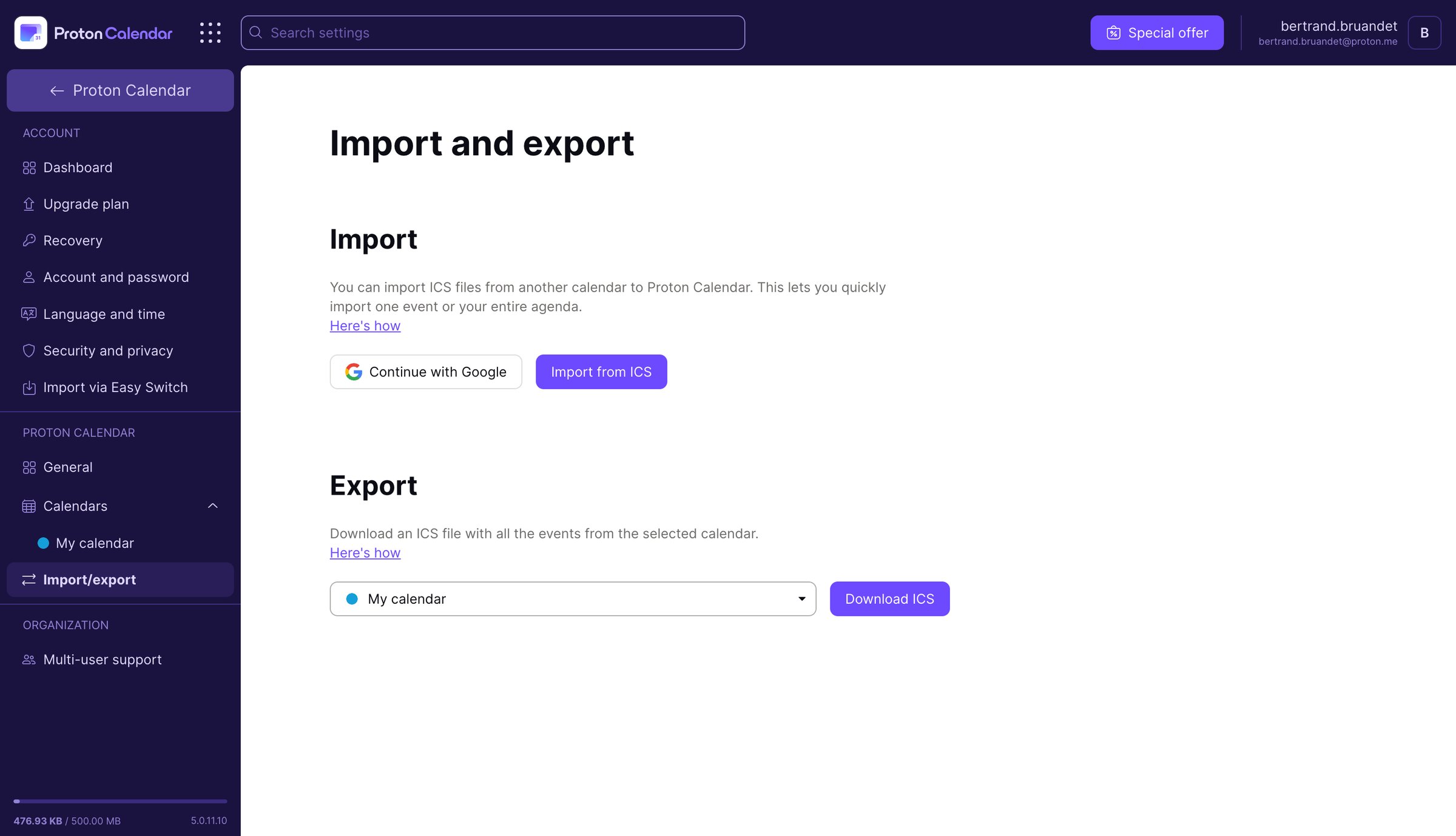Import and export - Proton Account from Proton