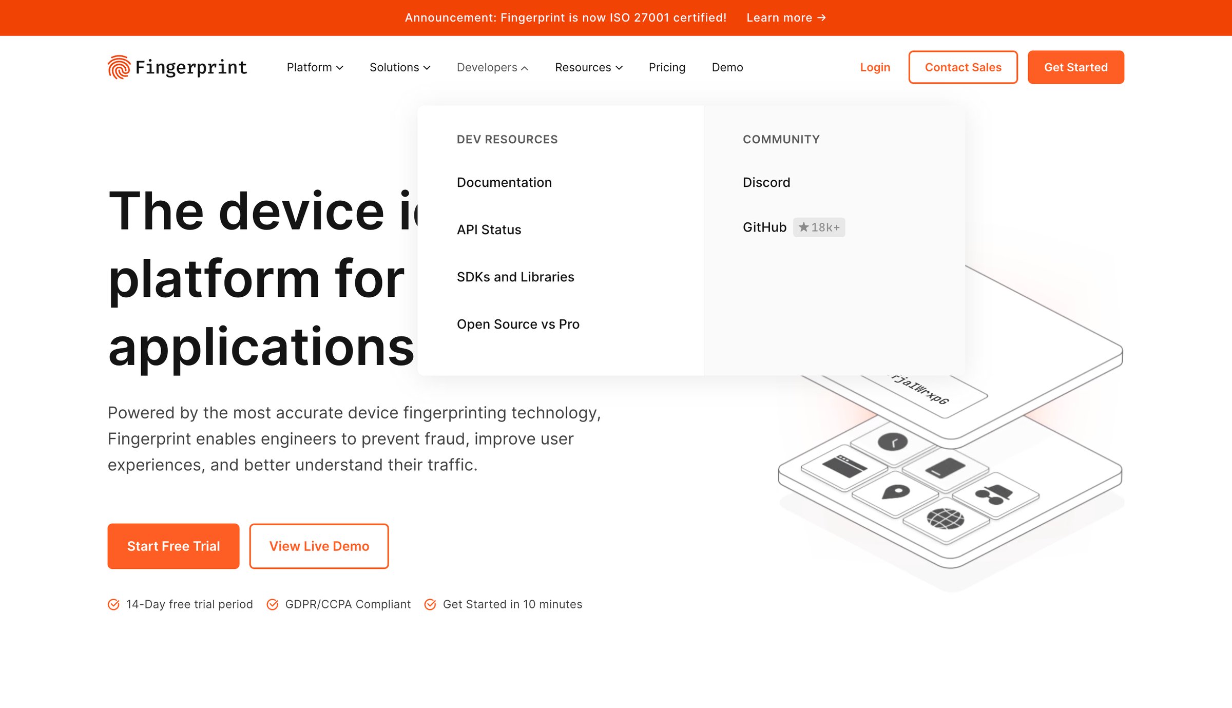 Fingerprint - Fingerprint Pro - Formerly FingerprintJS - Device fingerprinting screen