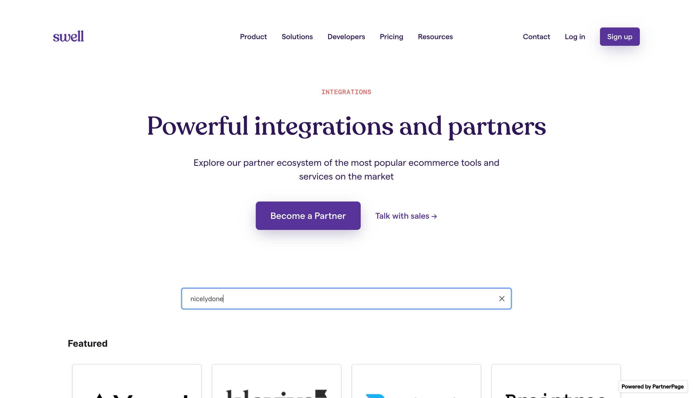 Swell - Find the right Swell Technology Partner screen