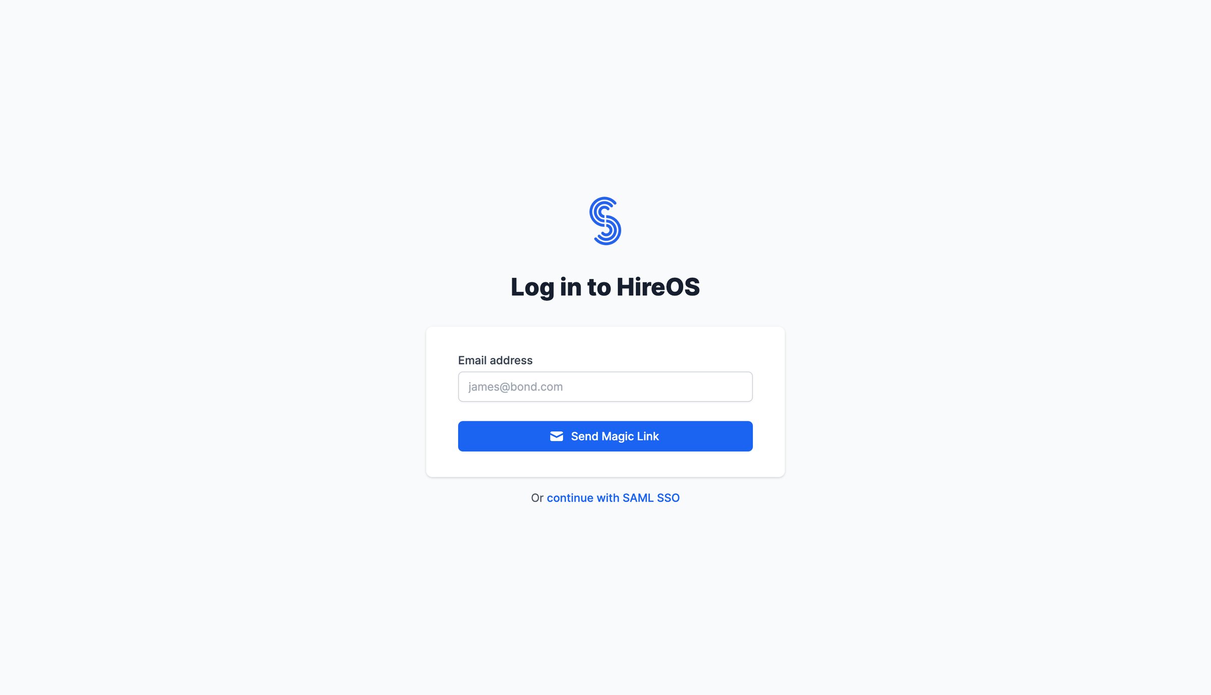 WorkOs - HireOS | Log in with Email screen