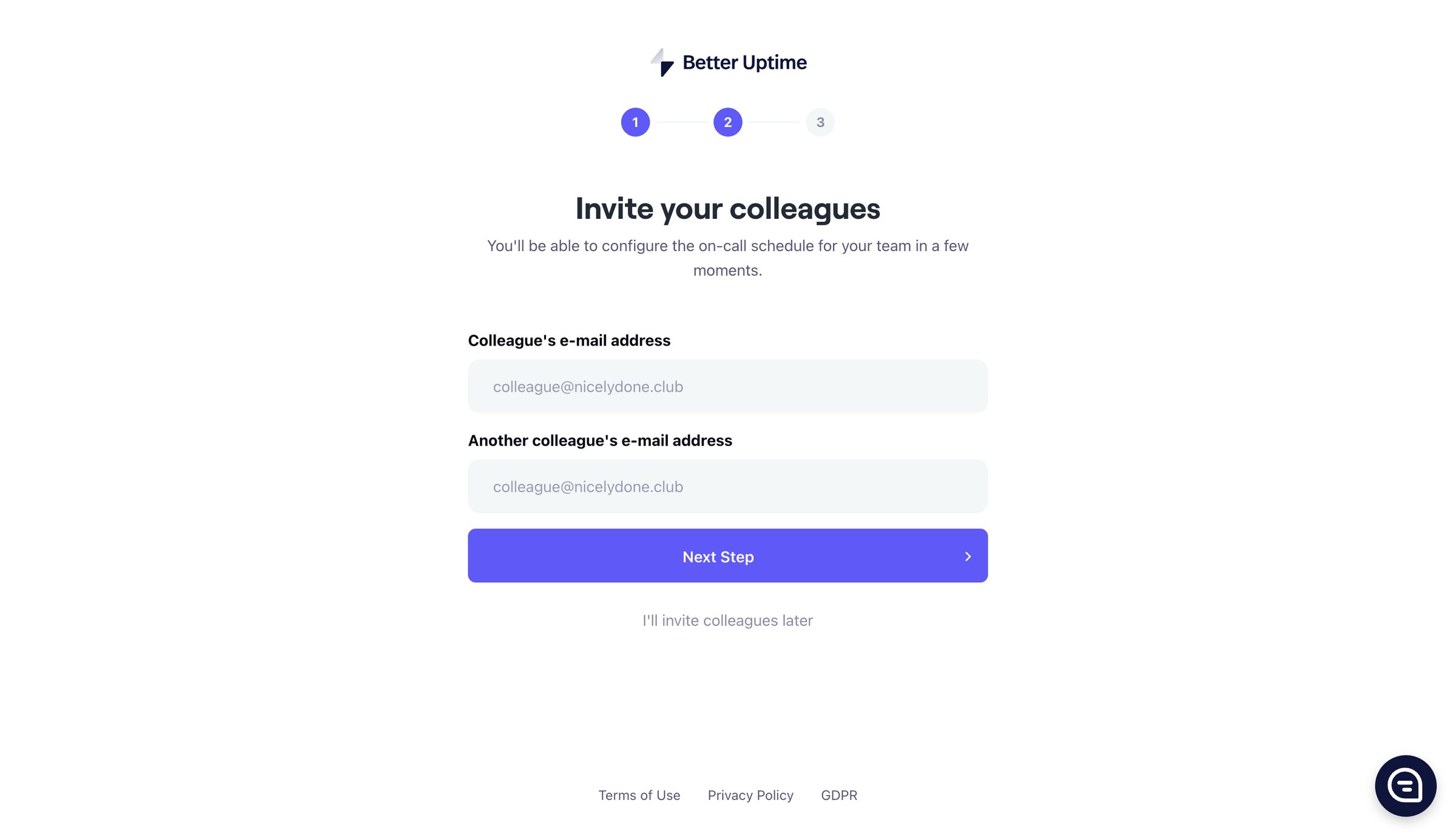 Better Stack - Invite colleagues | Better Uptime screen