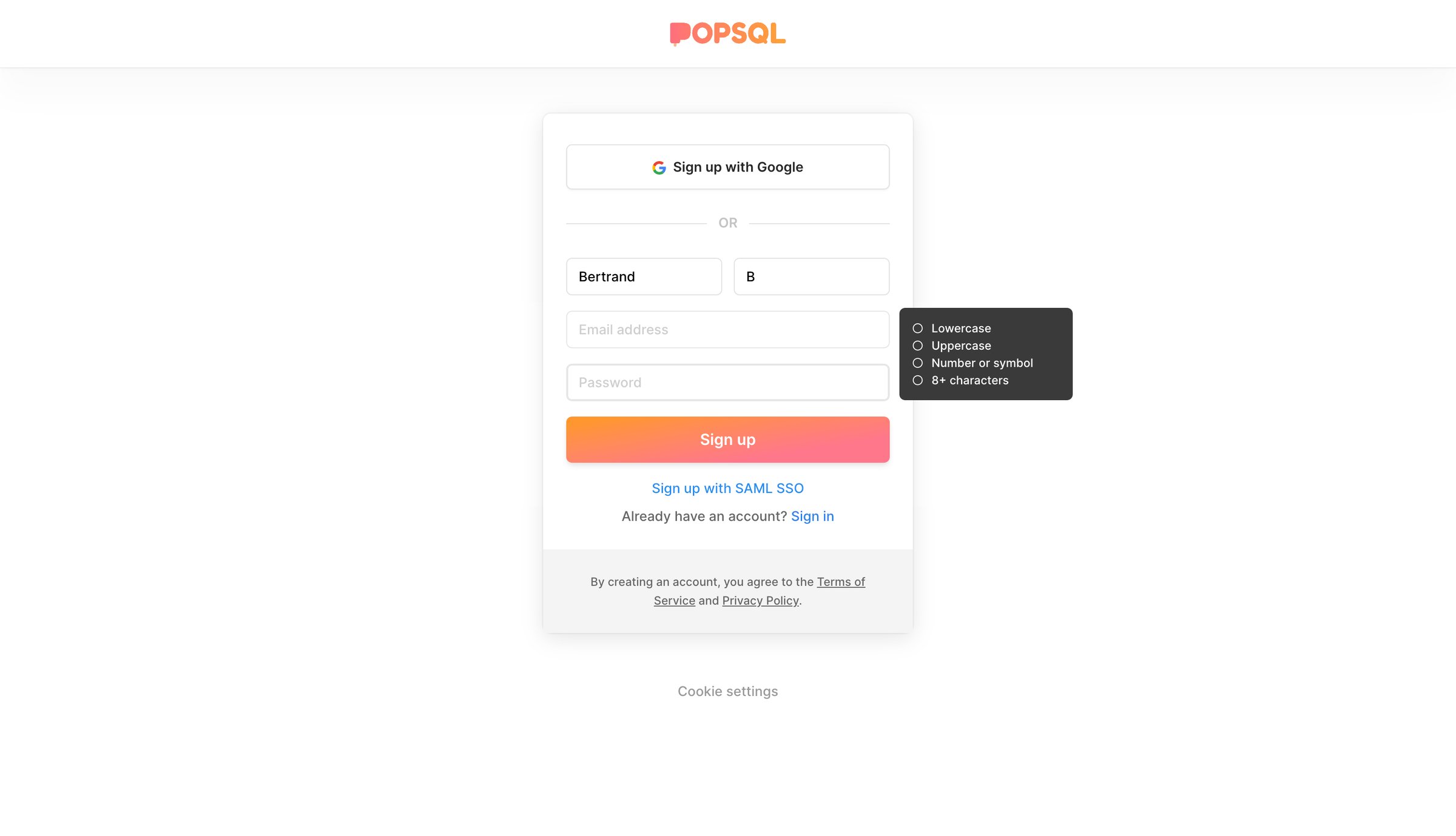 PopSQL - Sign Up | PopSQL screen