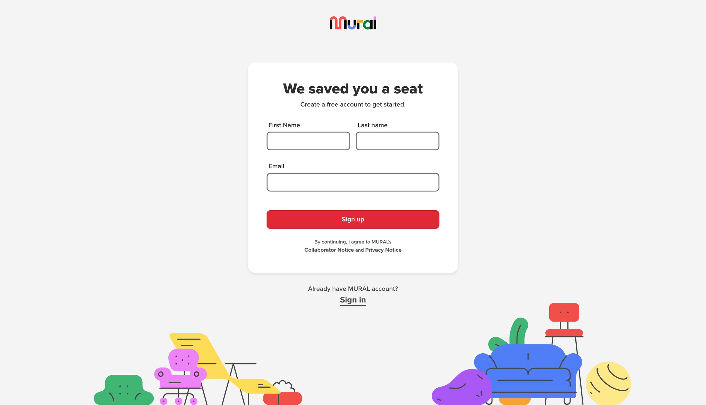 Mural - Sign up • MURAL screen