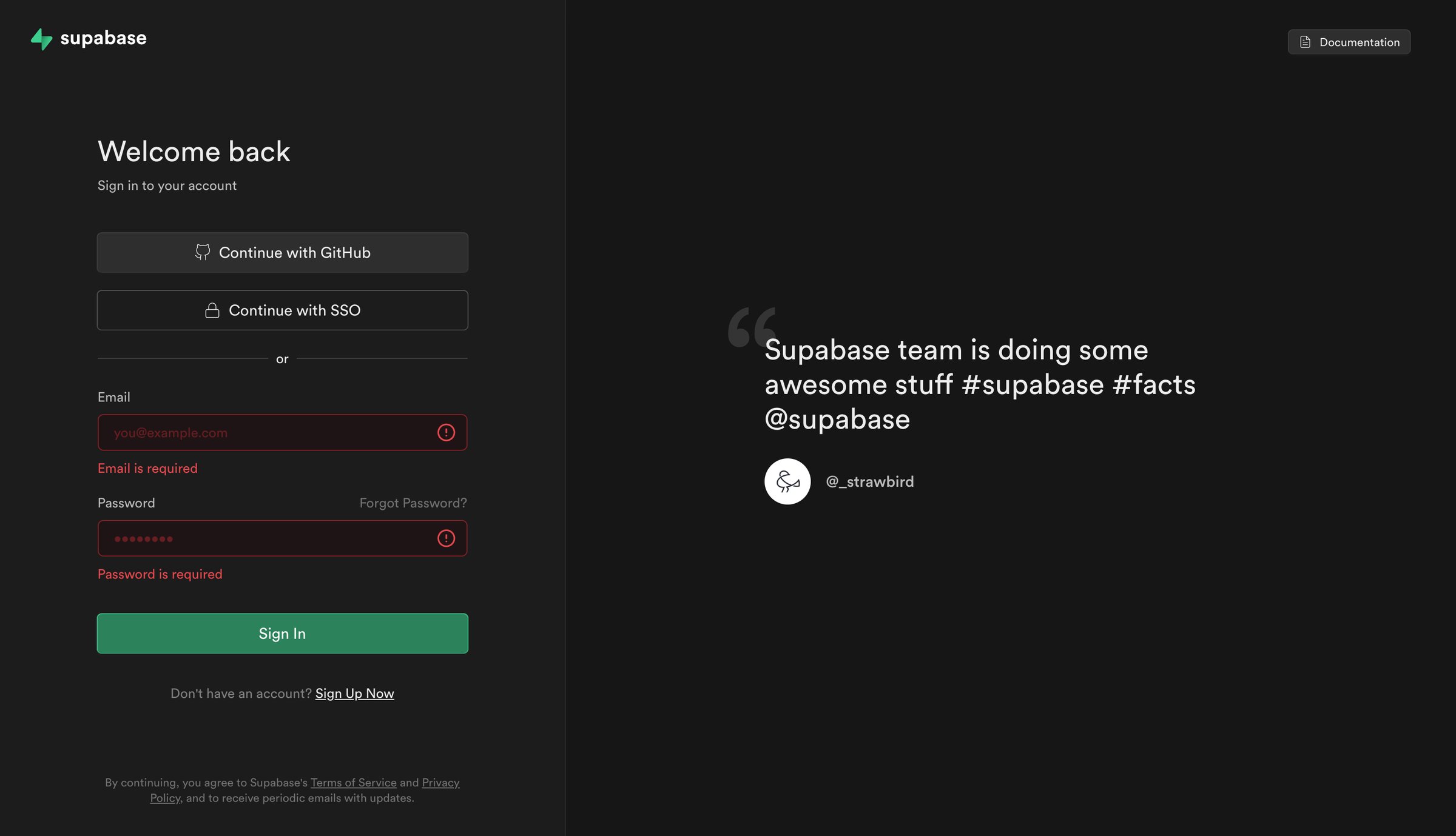Supabase screen