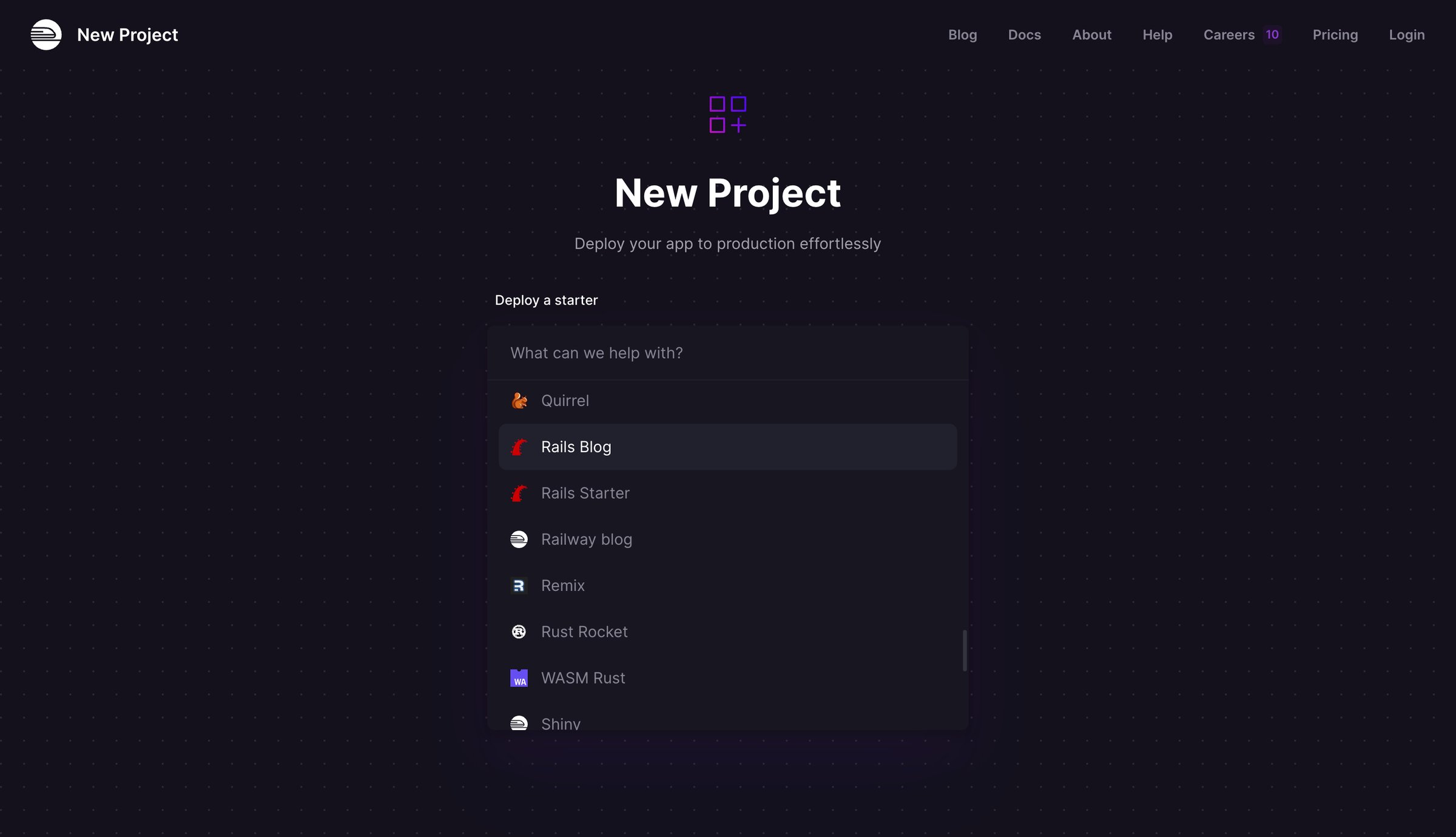 Railway - New project screen