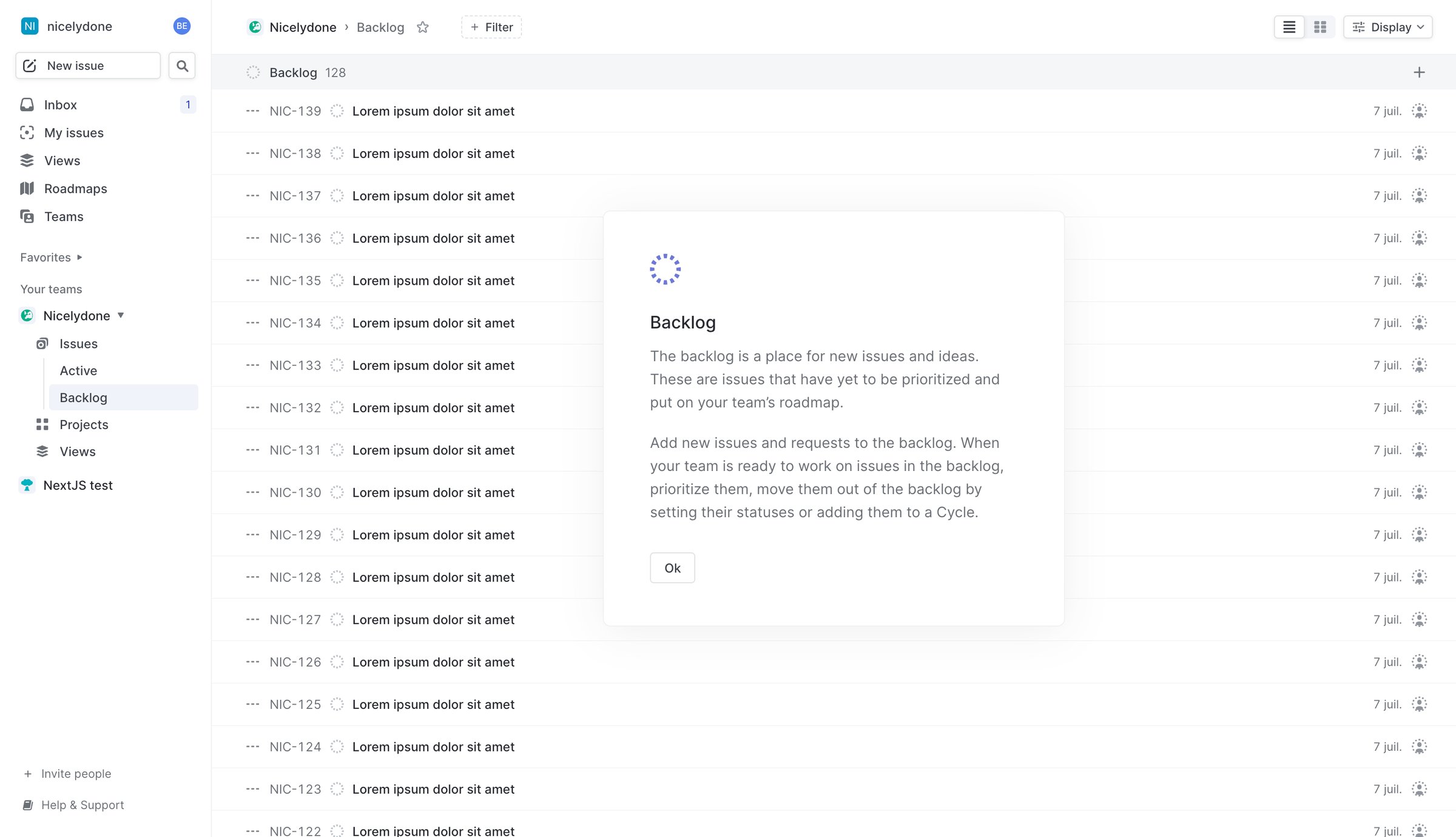 Nicelydone › Backlog from Linear