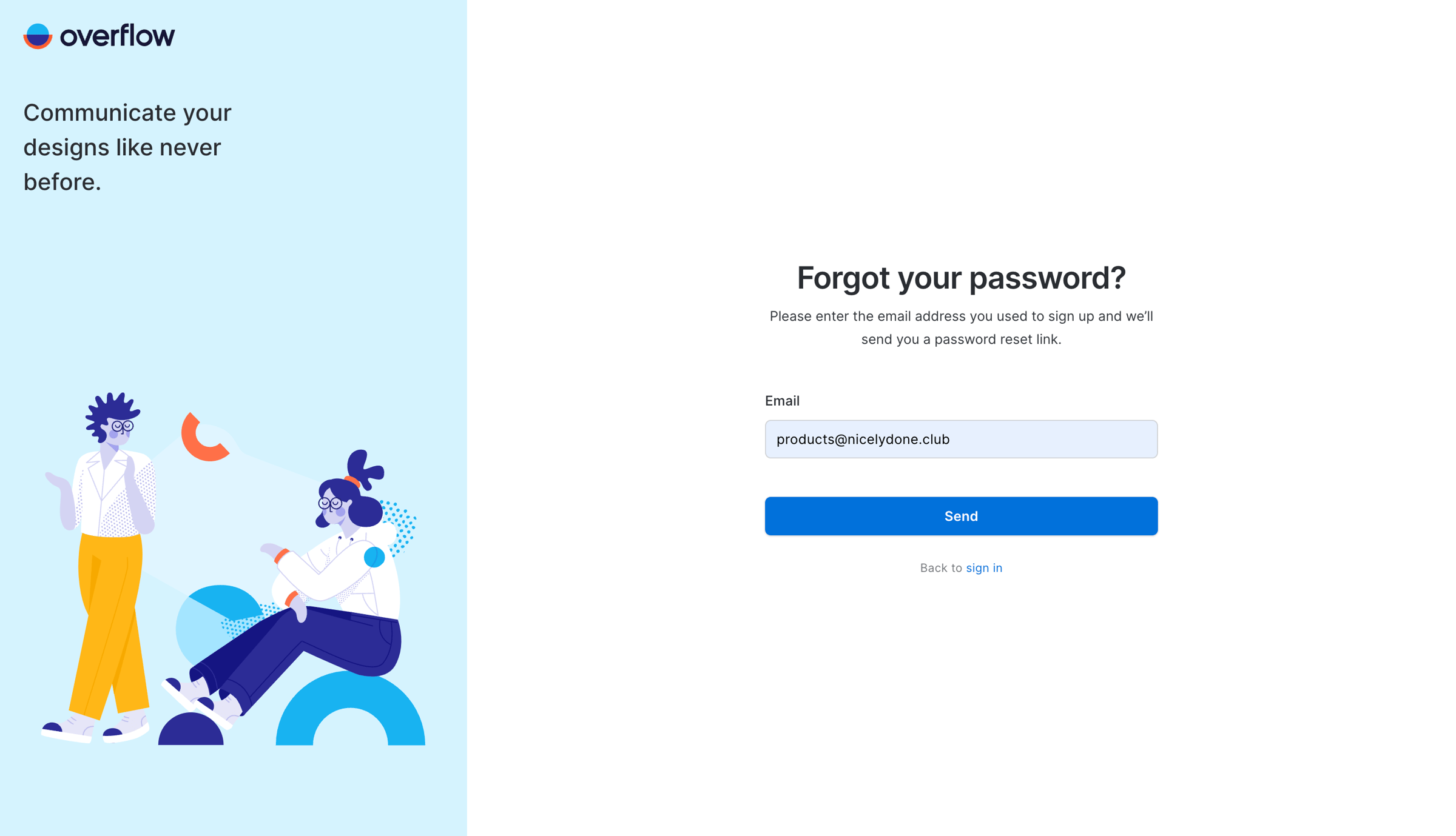 Overflow - Forgot password | Overflow screen