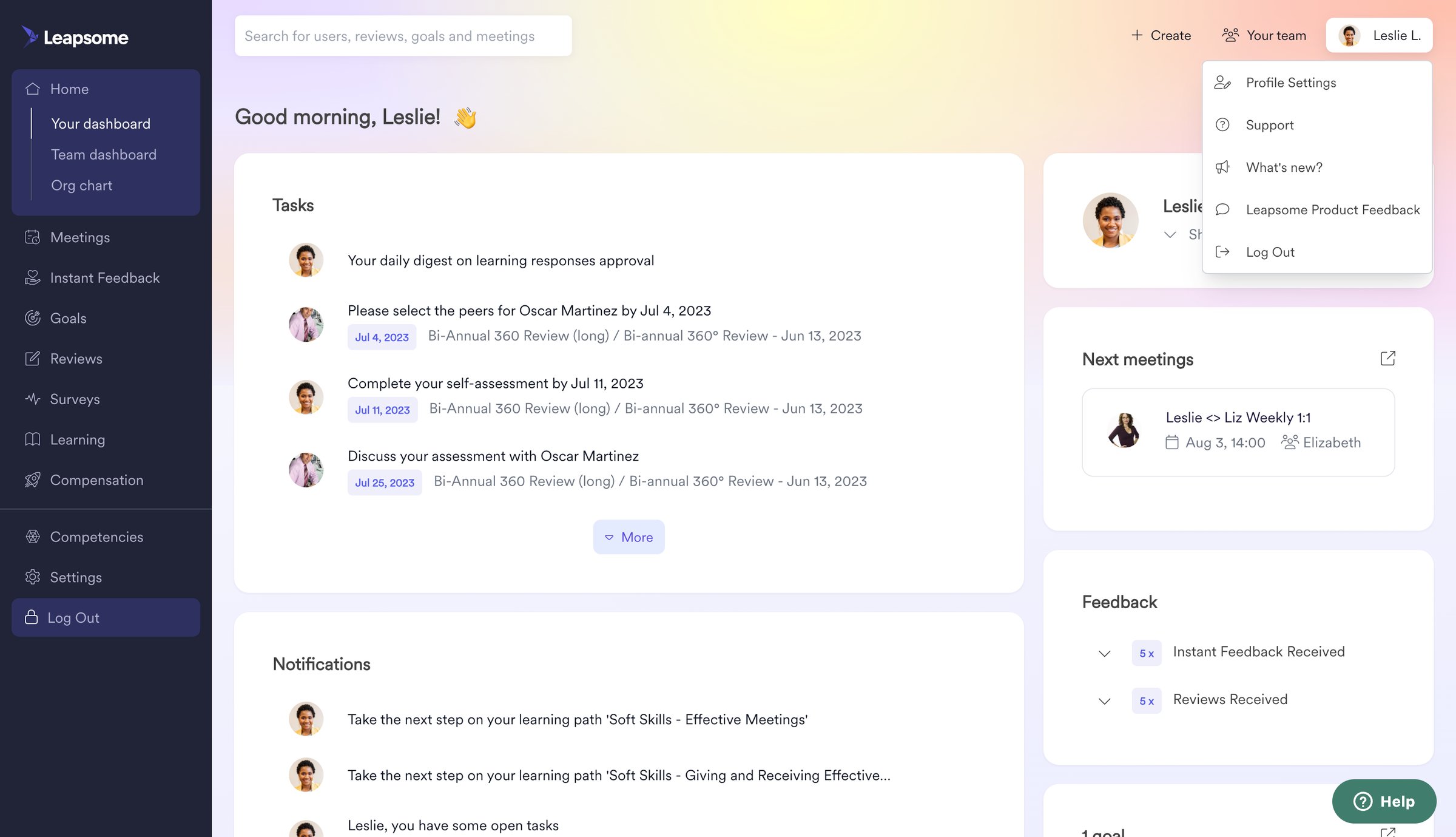 Leapsome - Home | My Leapsome Leapsome screen