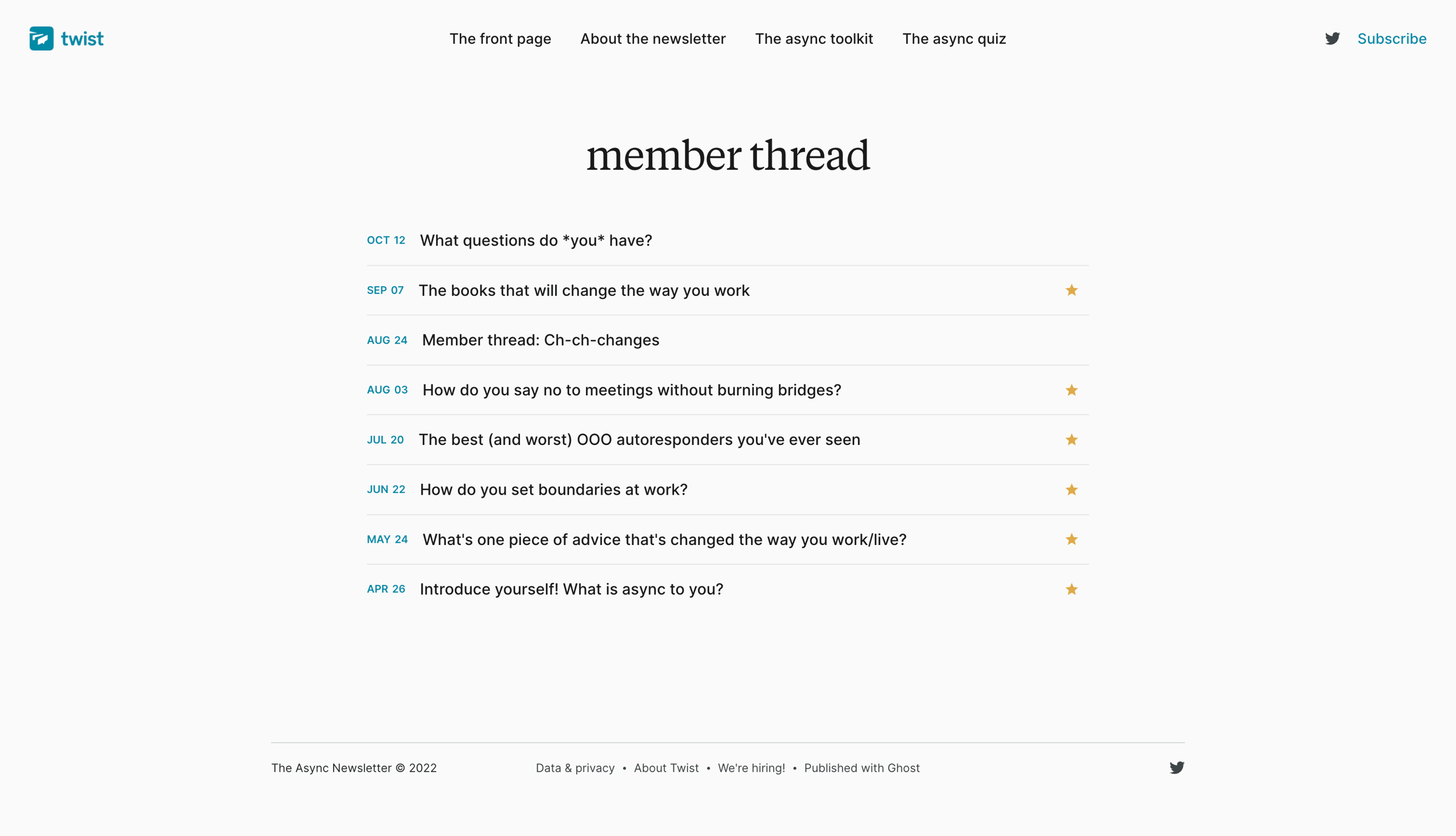 Twist - member thread - The Async Newsletter screen