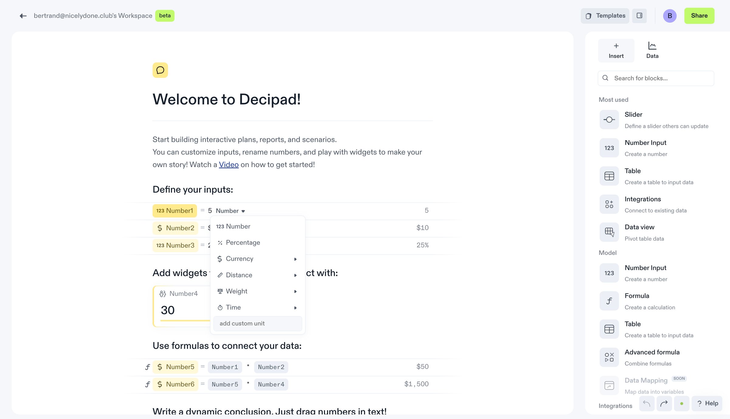 Decipad - Welcome to Decipad! | Decipad screen