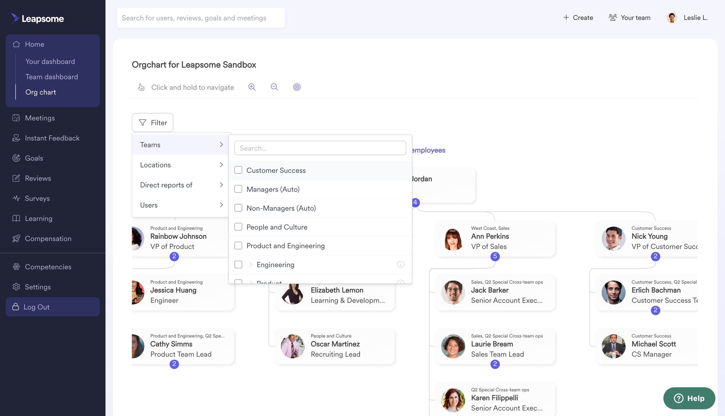 Leapsome - Home | Org-Chart Leapsome screen