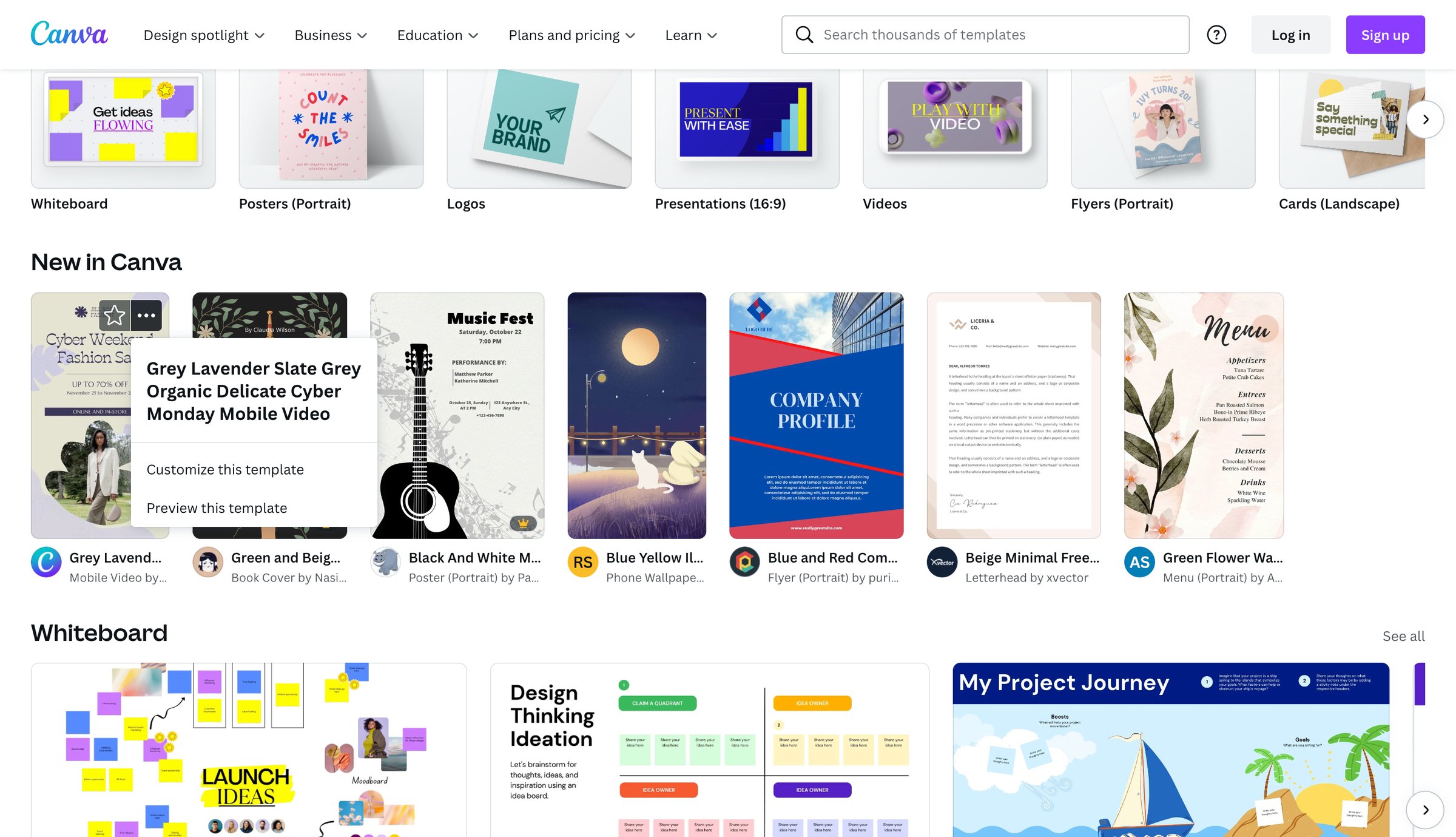 Canva - Free templates | Canva screen
