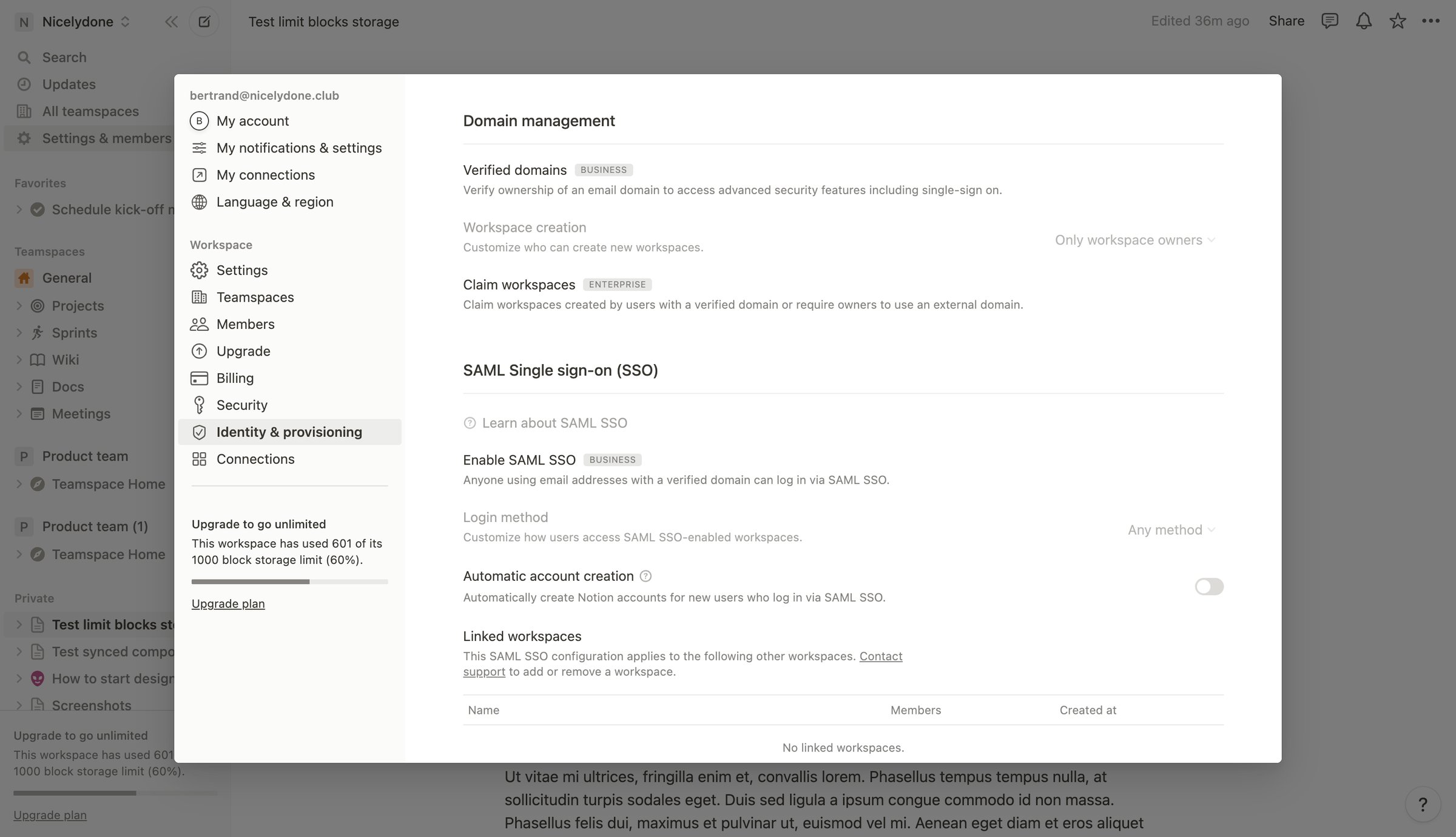 Notion - Test limit blocks storage screen