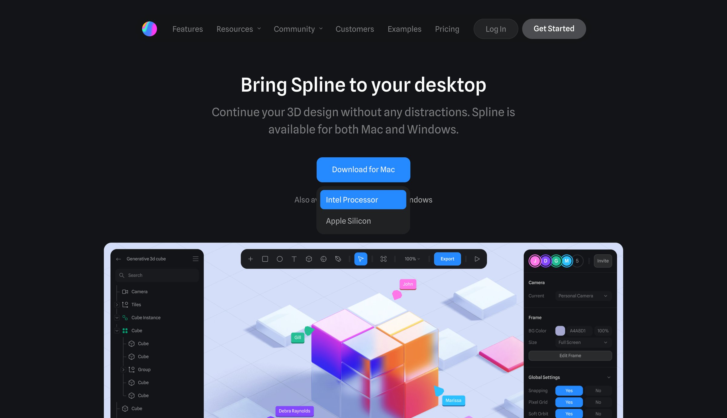 Spline - Spline - Design tool for 3D web browser experiences screen