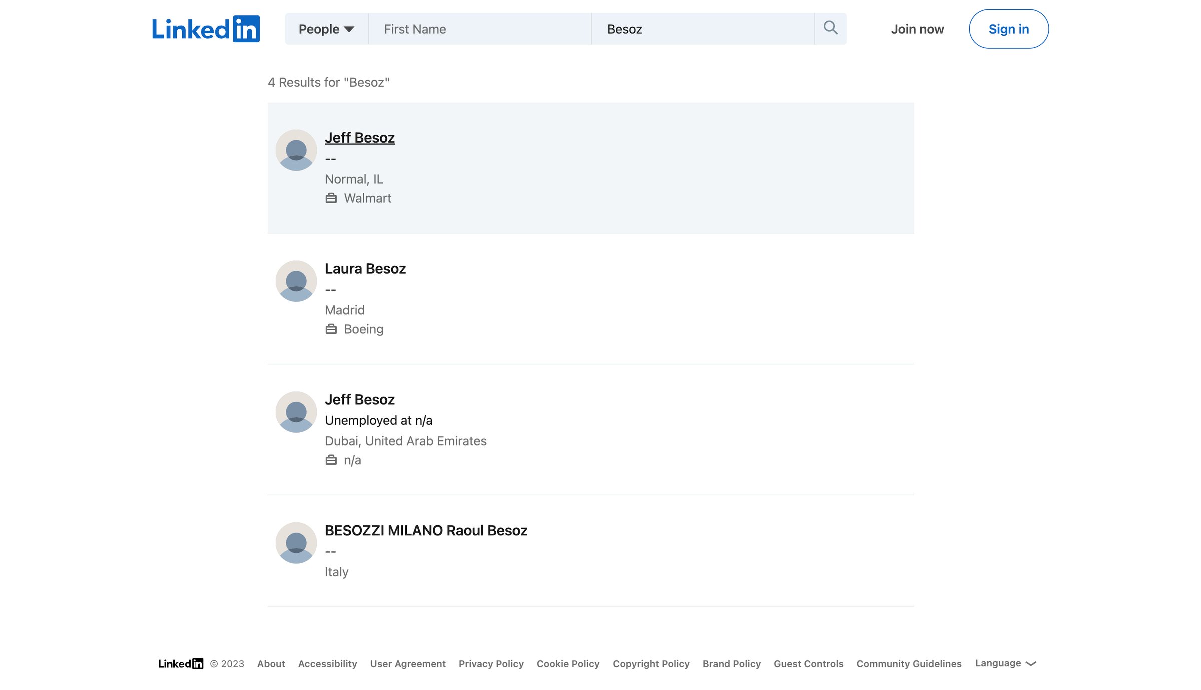 Linkedin - 4 Besoz profiles | LinkedIn screen