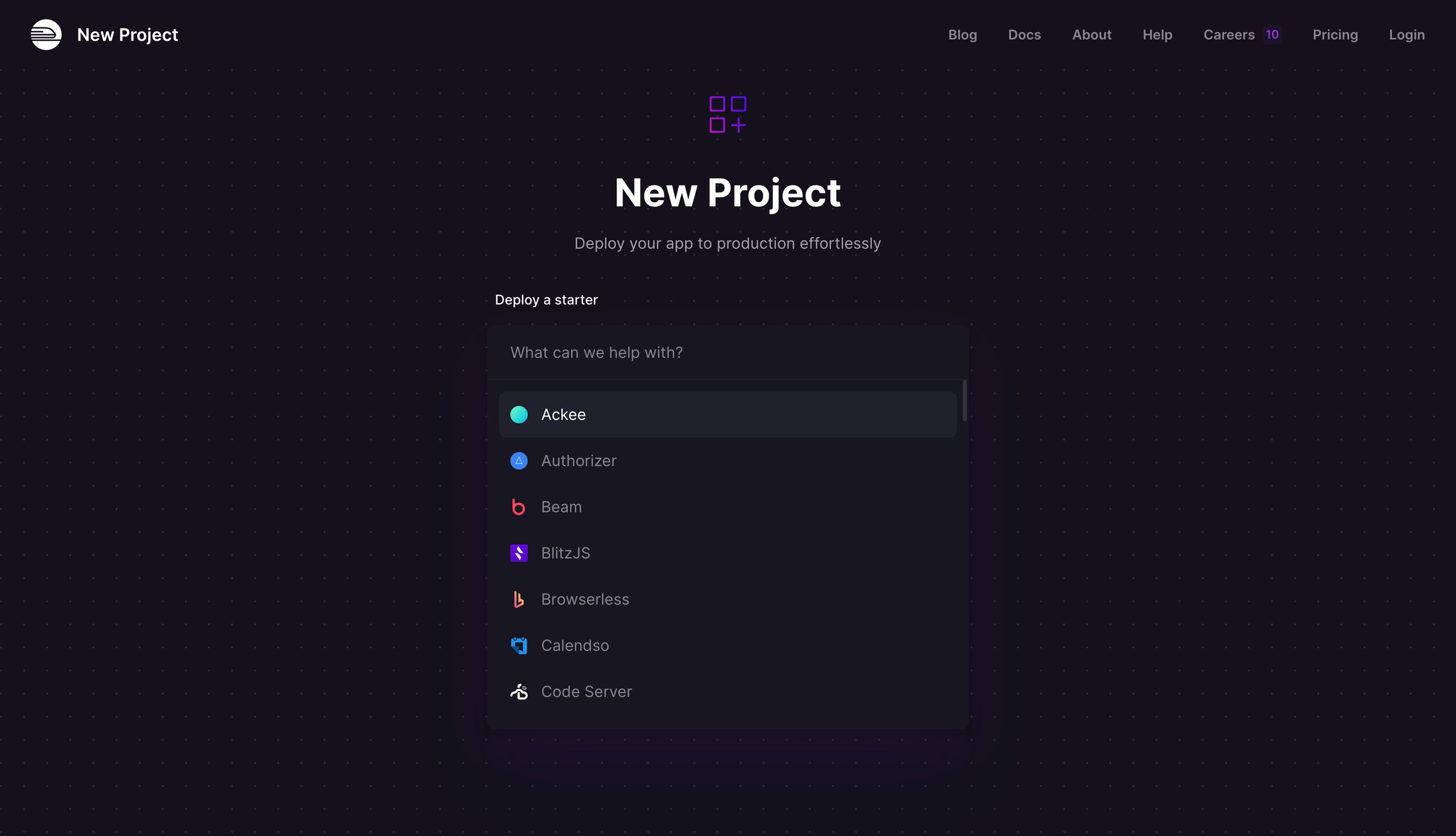 Railway - New project screen