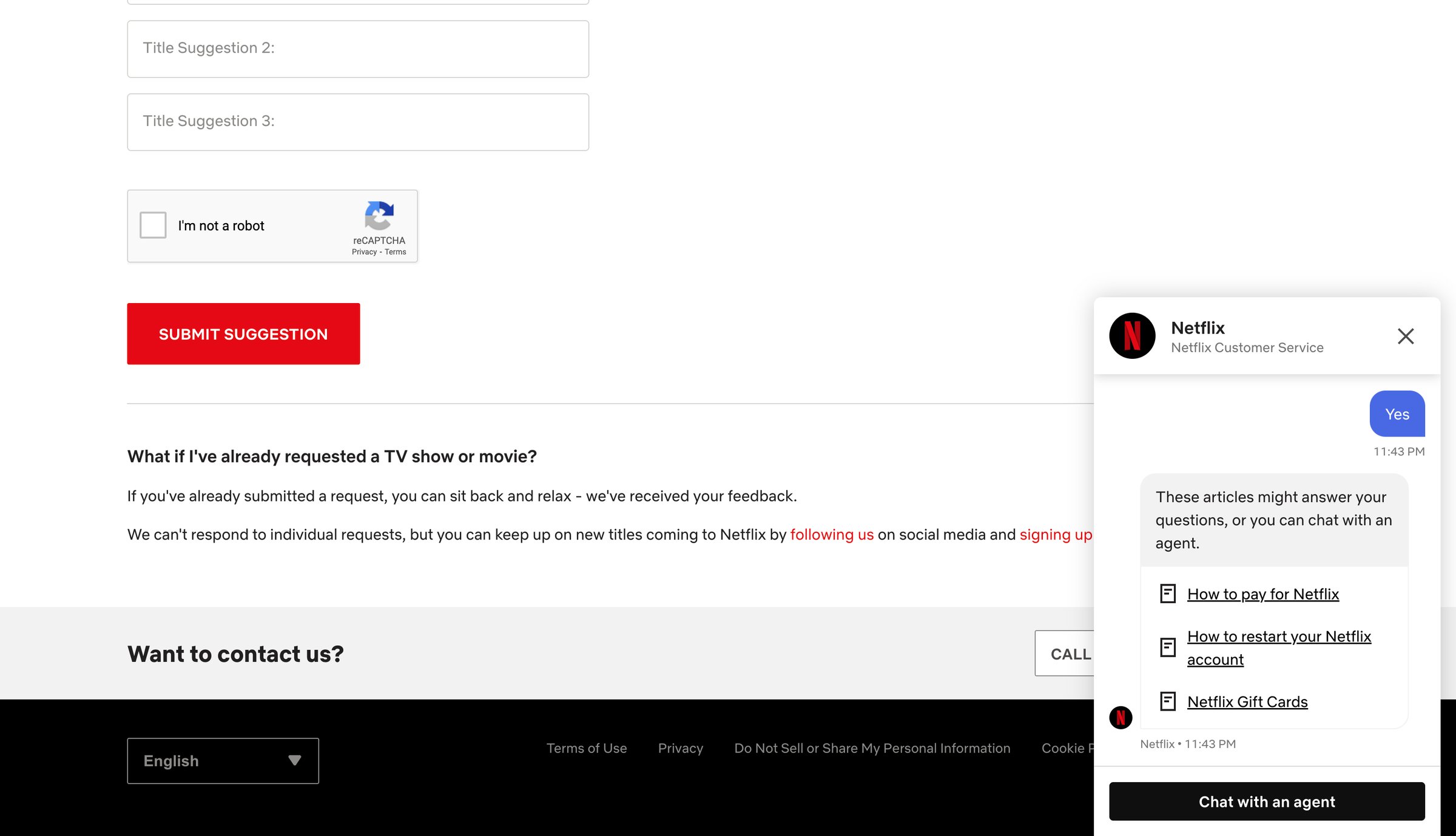 Netflix - Request TV shows or movies screen