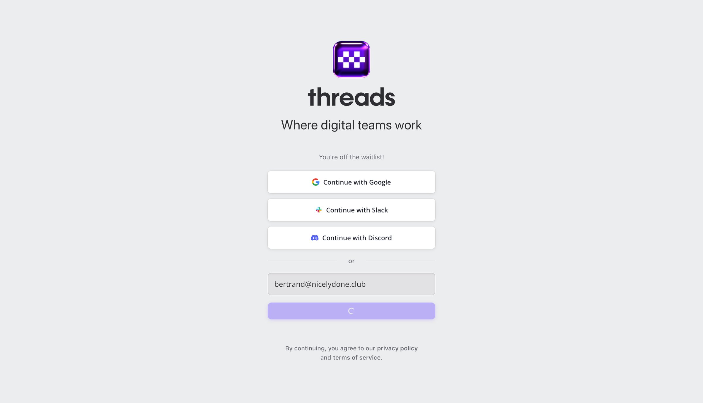 Threads screen