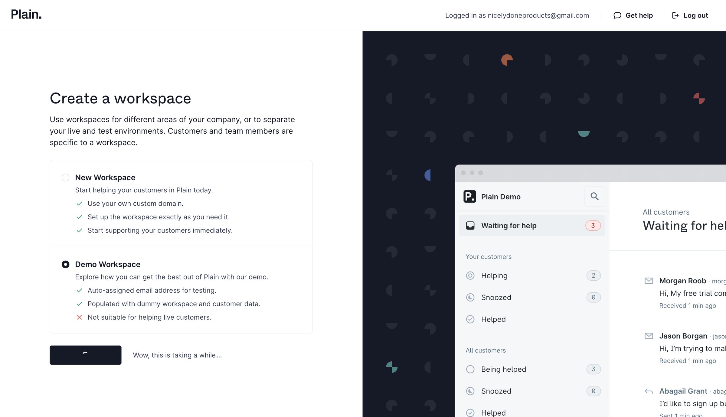 Plain - Create a workspace - Plain screen